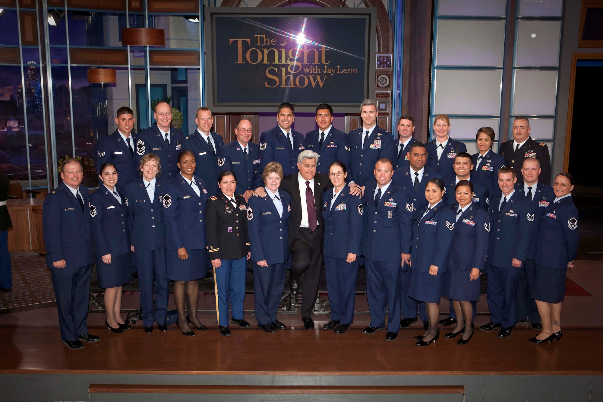 Jay Leno hosts Team March visit during one of his shows. (Courtesy photo to U.S. Air Force)
