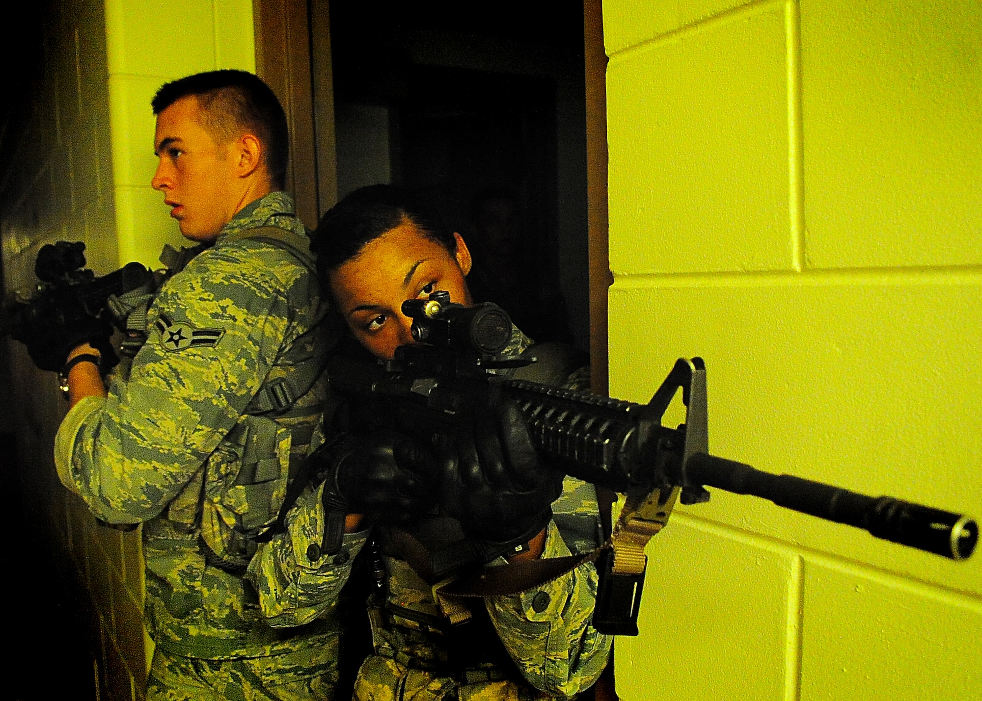 Day four and five of the QRT training, August 12-13, rigorous physical training continued as obstacles increased with difficulty testing not only their strength but also their capabilities to act as a cohesive squad. Day four, SF Airmen were taught how to respond to an active shooter and/or hostage scenario in the Base Exchange and the base dormitories, as well as extraction of an active shooter in a vehicle. Day five SF Airmen performed combative training and practical exercises. Physical training sessions were themed in memory of the 31 warriors lost in Afghanistan, August 7, 2011, by each volunteer completing 31 of each exercise throughout the course. A QRT member provides immediate response to any high risk situation on Osan Air Base to include barricaded suspects, workplace violence, domestic violence and abuse response, school violence, and disaster response. (Photo by Staff Sgt. Daylena Gonzalez)  