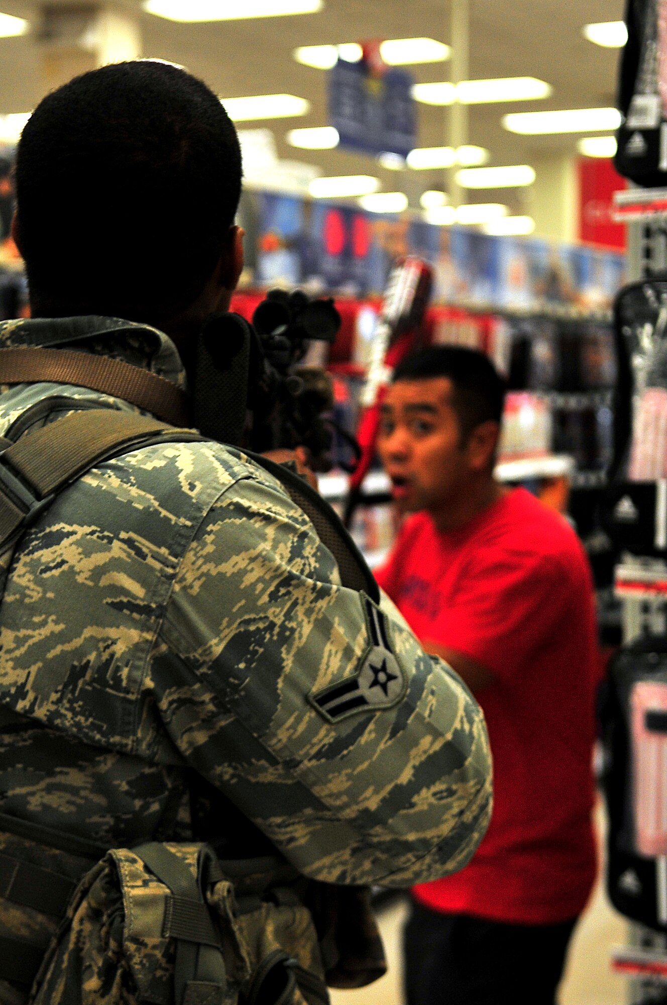 Day four and five of the QRT training, August 12-13, rigorous physical training continued as obstacles increased with difficulty testing not only their strength but also their capabilities to act as a cohesive squad. Day four, SF Airmen were taught how to respond to an active shooter and/or hostage scenario in the Base Exchange and the base dormitories, as well as extraction of an active shooter in a vehicle. Day five SF Airmen performed combative training and practical exercises. Physical training sessions were themed in memory of the 31 warriors lost in Afghanistan, August 7, 2011, by each volunteer completing 31 of each exercise throughout the course. A QRT member provides immediate response to any high risk situation on Osan Air Base to include barricaded suspects, workplace violence, domestic violence and abuse response, school violence, and disaster response. (Photo by Staff Sgt. Daylena Gonzalez)  
