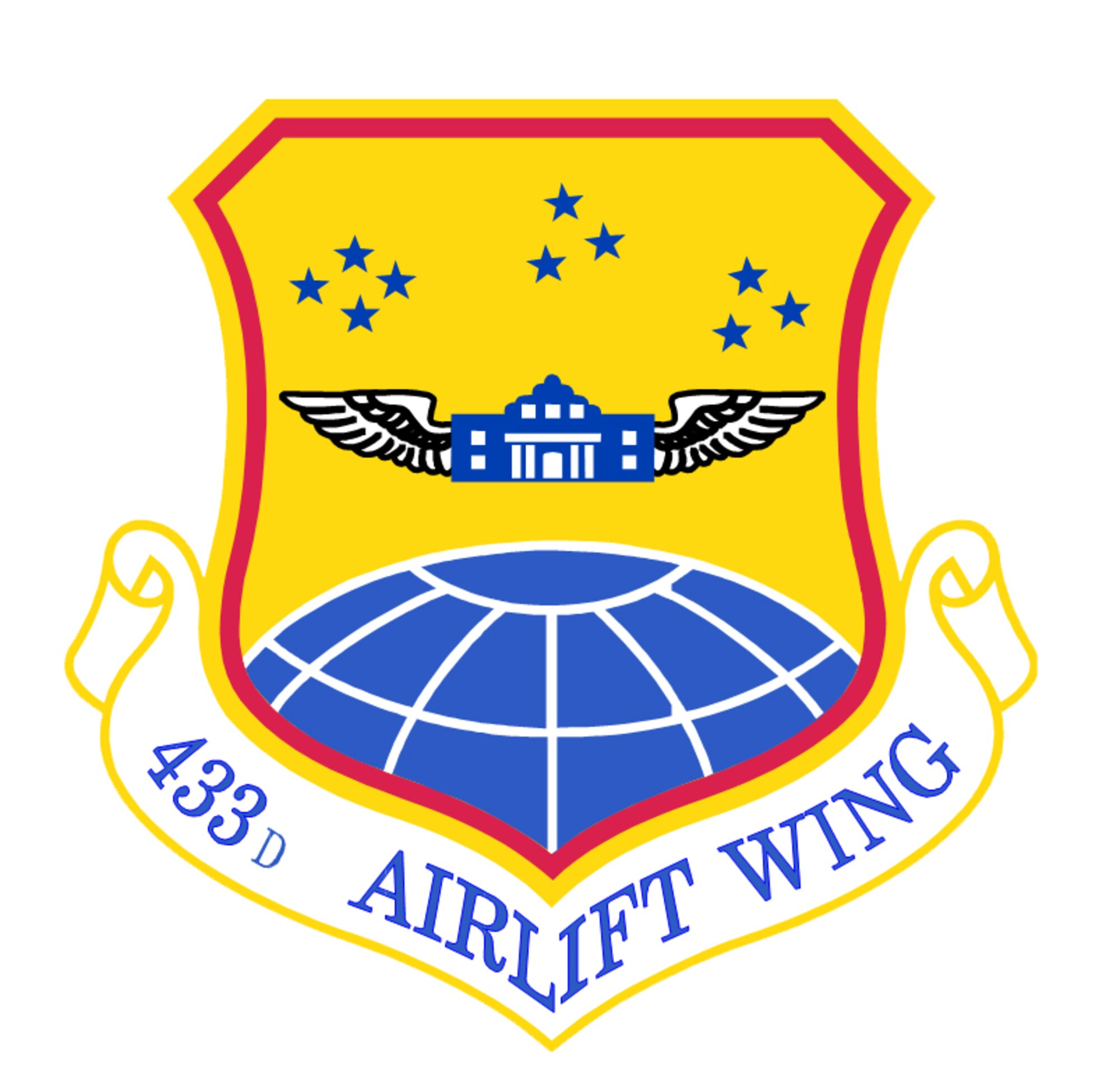 433rd Airlift Wing shield with Black trim on wings in full color. (U.S. Air Force graphic)
