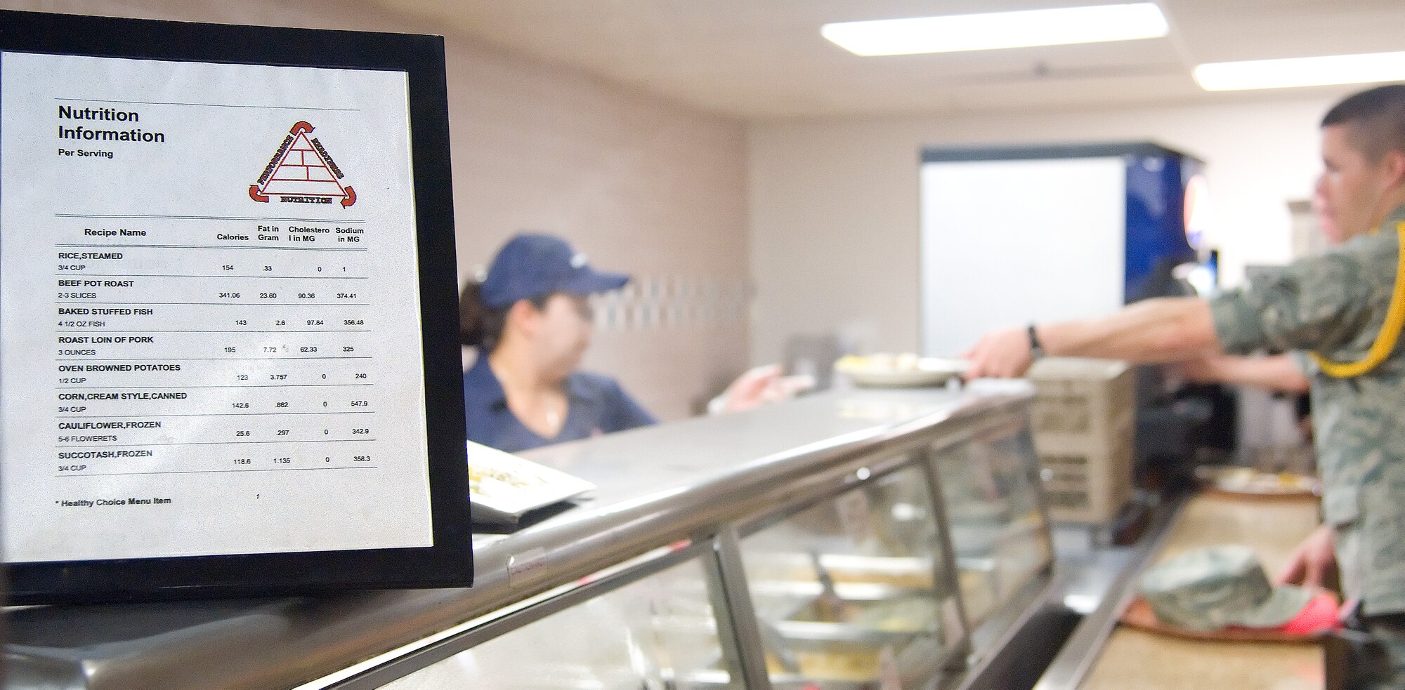 Nutrition information is displayed at the Dover Air Force Base, Del., dining facility. 