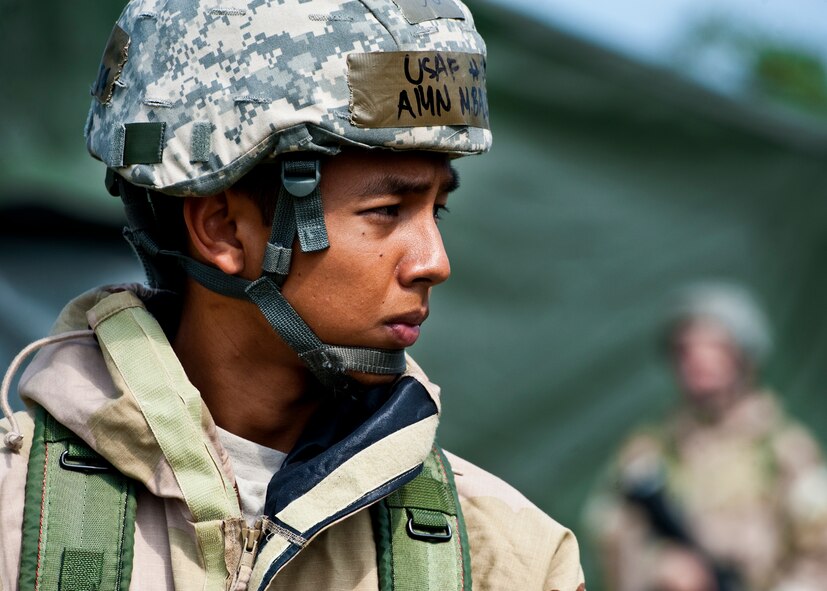 Airman Michael Bautista, of the 96th Logistics Readiness Squadron, was a participant in the Phase II exercise at Eglin Air Force Base, Fla., Aug. 10.  (U.S. Air Force photo/Samuel King Jr.)