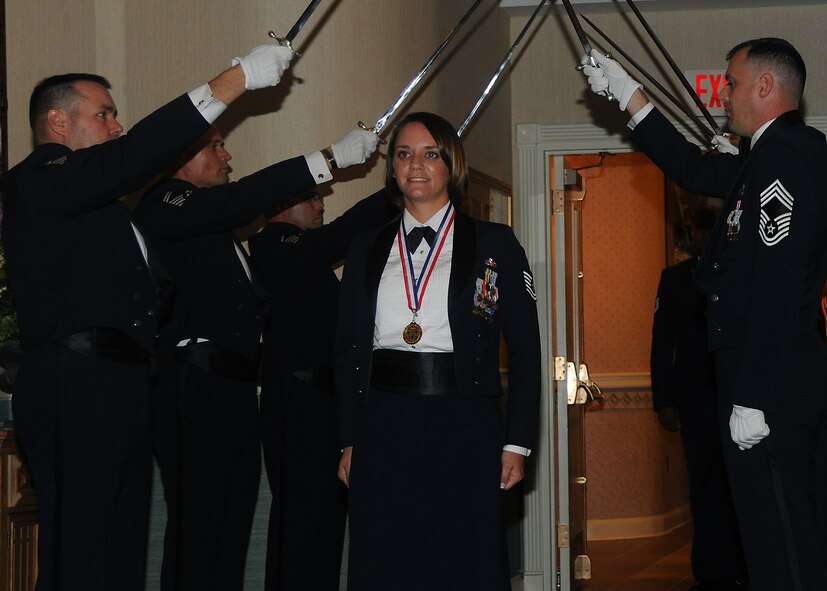 KUNSAN AIR BASE, Republic of Korea -- The Wolf Pack honors its new master sergeant selectees and master sergeants at the Senior NCO Induction Ceremony here Aug. 12. (U.S. Air Force photo/Staff Sgt. Rasheen Douglas)