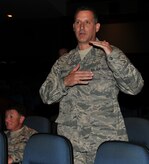 Senior Master Sgt. Mark Carabetta asks a question regarding the height restrictions of an airframe, Aug. 11, 2011, at Joint Base Charleston, S.C., during the Air Transportation Test Loading Activity Conference. More than 140 loadmasters, aerial porters and representative from various agencies who use airlift to transport cargo, traveled from all over the world to learn about the process of certifying specialized loads through ATTLA. Carabetta is from the 81st Aerial Port Squadron. (U.S. Air Force photo/Airman 1st Class Jared Trimarchi)