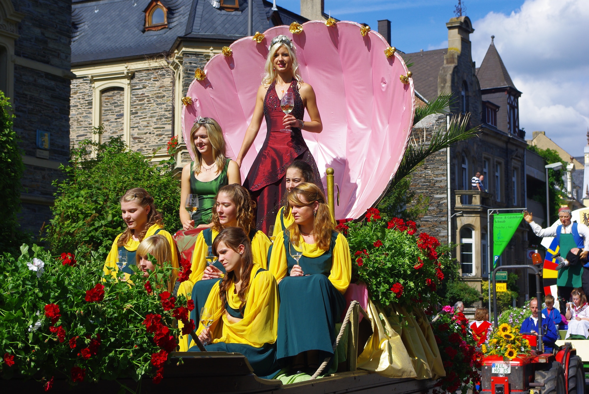 SPANGDAHLEM AIR BASE, Germany -- Among the highlights of the Bernkastel festival is a folk parade at 2 p.m. Sept. 4 this year, featuring about 100 floats and bands parading through the city. Most of the wine communities, located along the Mosel River, will participate in the parade with their own theme.  Almost every community has a wine queen, who is expected to represent the community at official events. The Bernkastel middle Mosel festival officially starts at 3:30 p.m. Sept. 2 with the opening of the amusement park and market along the Mosel River shore in Kues. Tens of thousands of visitors, to include many base members, come to the festival annually, sampling Mosel wines and enjoying the festivities. The festival ends around midnight Sept. 5. (U.S. Air Force photo/Iris Reiff)