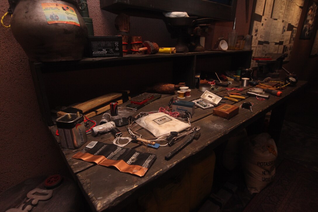 A model Afghan bomb maker’s residence teaches troops aspects of search training as well as improvised explosive device component identification and emplacement tactics, in the second portion of the Mobile Counter-Improvised Explosive Device Interactive Trainer, aboard Marine Corps Base Camp Lejeune, recently.