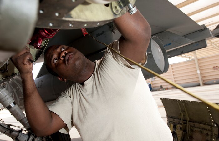 U.S. Air Force Staff Sgt. Steven Bohler, 20th Aircraft Maintenance Squadron aerospace propulsion craftsman, from Shaw Air Force Base, S.C., conducts main engine control installation and operation checks for a F-16 Fighting Falcon in preparation for a training mission during Green Flag-West 11-9 Aug. 17, 2011, at Nellis AFB, Nev. Green Flag-West provides a realistic close-air support training environment for forces preparing to support worldwide combat operations.(U.S. Air Force photo by Staff Sgt. Christopher Hubenthal/Released)