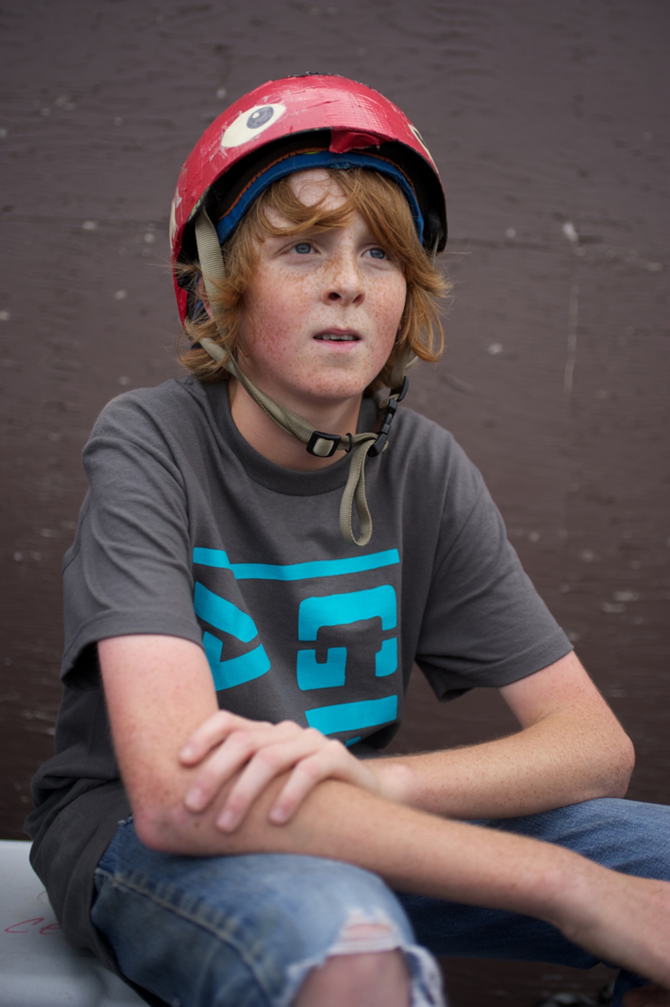 Michael Curran, 12, son of Chief Warrant Officer 3 Tim Curran, Alaska Regional Flight Center, waits his turn to perform during an outdoor skateboard competition Saturday at the Joint Base Elmendorf-Richardson Outdoor Skate Park. Youth showed off their best skateboard moves.  (U.S. Air Force photo/David Bedard)
