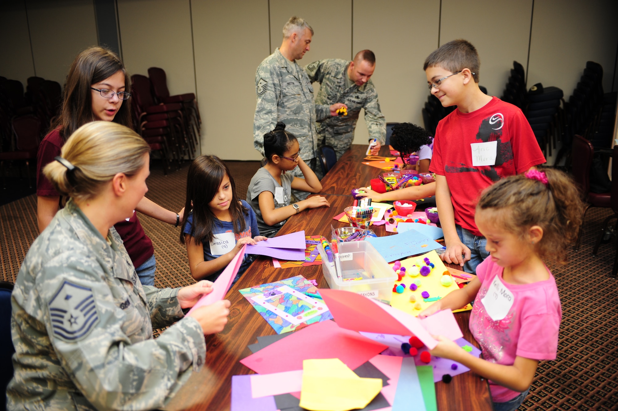 SEYMOUR JOHNSON AIR FORCE BASE, N.C. – Members of the first sergeants’ group provided child care for Airmen and spouses attending the resiliency training seminar here Aug. 12, 2011. The training aimed to reduce stress and improve quality of life within military families. (U.S. Air Force photo by Senior Airman Rae Perry/ Released)