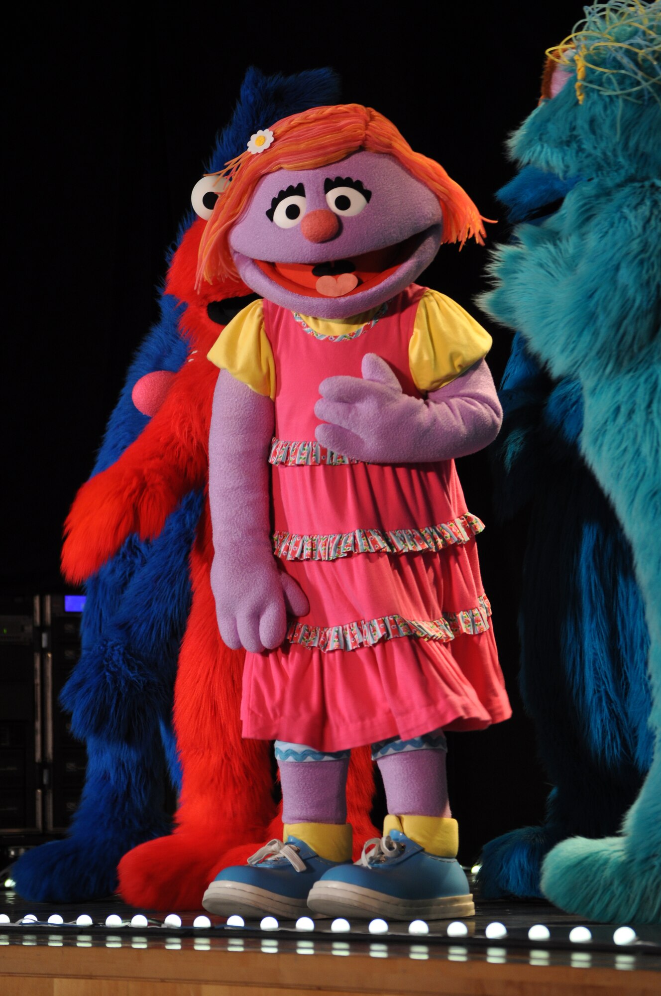 The United Services Organization recently hosted a Sesame Street Muppets event at the Aviano School. The Muppets put on a show geared towards helping children cope with the challenges of a parent's deployment. The tour has performed more than 372 times on 96 military bases around the world. (U.S. Air Force photo by Staff Sgt. Jason Armstrong)