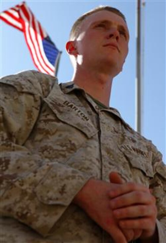 Marine Corps Cpl. Austin Barton is the combat operations center watch