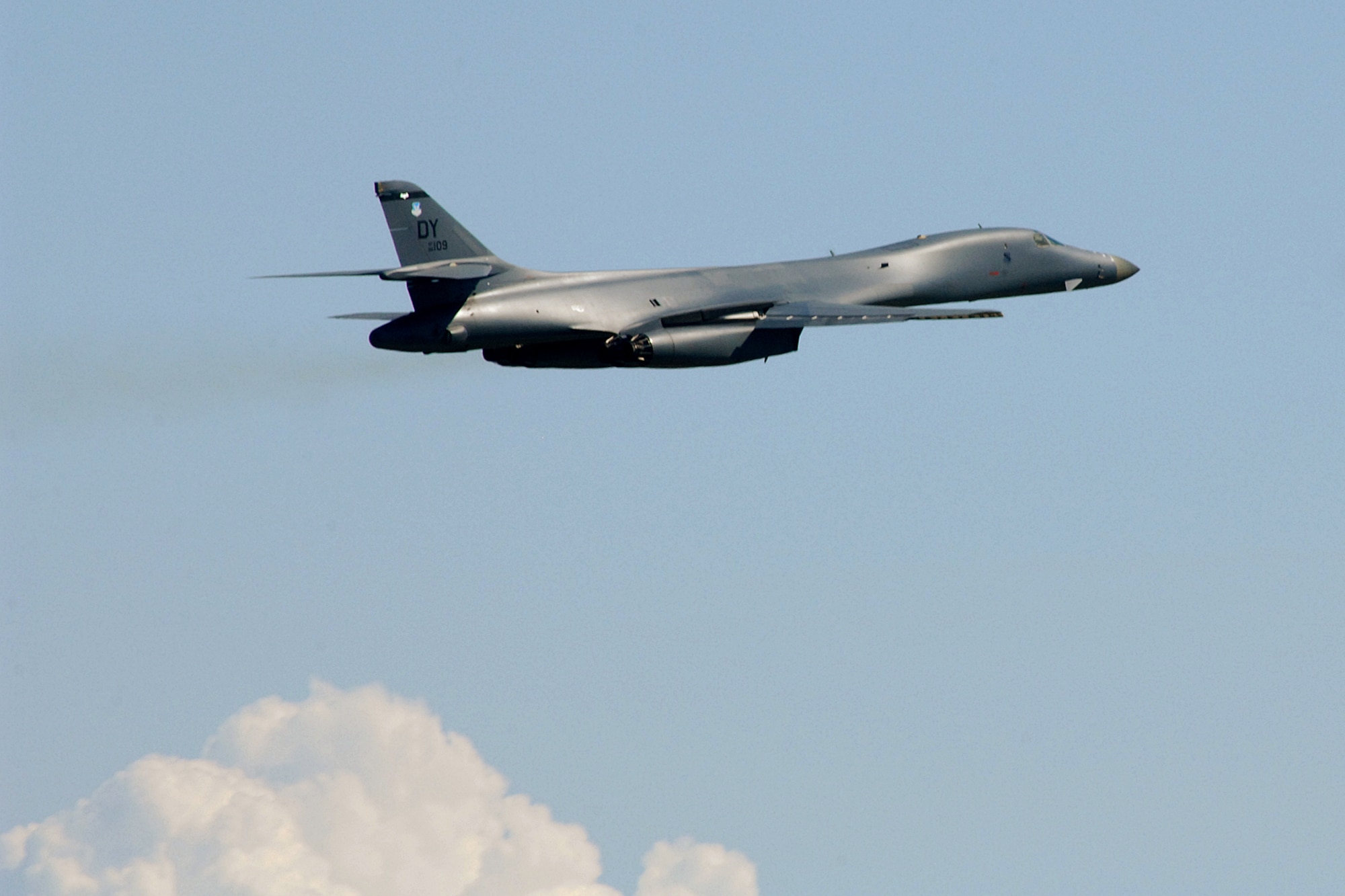 A B-1B Lancer from Dyess Air Force Base, Texas, flies over Selfridge Air National Guard Base, Mich., Aug. 19, 2011. The Lancer was visiting the base for the Selfridge Air Show and Open House, Aug. 20-21. (USAF photo by John S. Swanson)