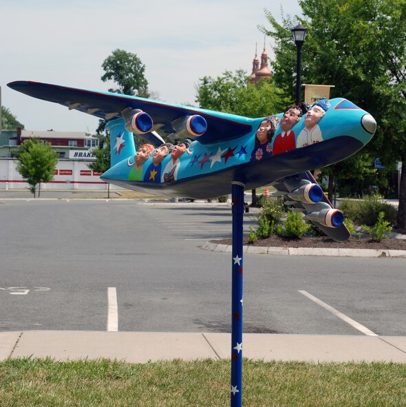 Twenty fiberglass planes, each 7 feet 4 inches by 6 feet 4 inches, are being decorated by area artists from throughout Western Massachusetts. As planes are finished they are set out for display in various places around the city of Chicopee, Mass. Finished planes can be found at Chicopee Public Library on Front Street, Chicopee Savings Bank on Center Street and Lymtech Scientific on Westover Road. The planes are being auctioned off to raise money for a new Senior Center in Chicopee. Officials used the C-5 because of the history Chicopee has with Westover. Sponsors will keep the planes for six months and then designate a permanent location. (US Air Force photo/SrA Kelly Galloway)