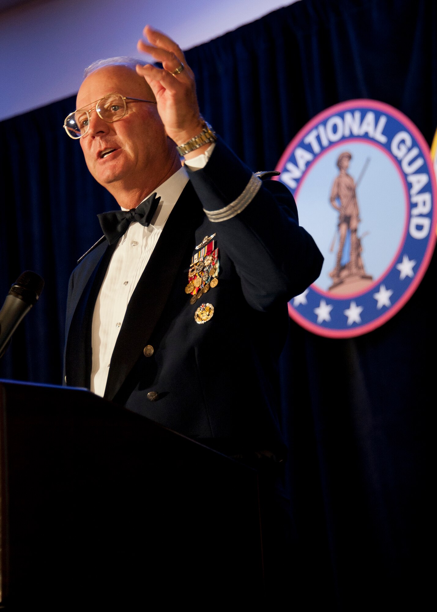 General Craig R. McKinley, Chief, National Guard Bureau, addresses the crowd at the National Soldiers and Airmen of the Year banquet at the Renaissance Arlington Capital View Hotel, Arlington, Virginia. The banquet recognizes those winners for the outstanding work and for the year and for winning the award. (US Air Force photo by MSgt Marvin Preston, 169th FW/PA)