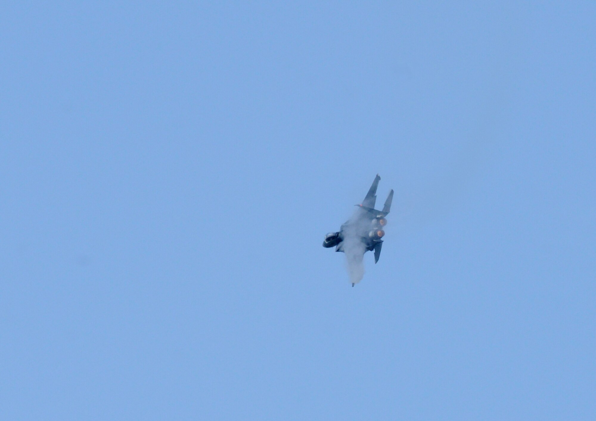 ZHUKOVSKY AIR FIELD, Russia – The F-15E Strike Eagle Demonstration Team from Seymour Johnson Air Force Base, N.C., shows the capabilities of an F-15E at the Moscow International Aviation and Space Salon, or MAKS 2011, here Aug. 19.  MAKS is one of the premier events of its type in the world and Department of Defense participation demonstrates the United States commitment to international security, promotes international cooperation, and contributes to U.S. foreign policy objectives.  The U.S. Air Force has a KC-10 Extender, two F-16C Fighting Falcons, two A-10 Thunderbolt II, one F-15E Strike Eagle, one B-52 Stratotanker, C-130J Super Hercules and C-5M Galaxy statics for the show. (U.S. Air Force photo/Master Sgt. Kelley J. Stewart)