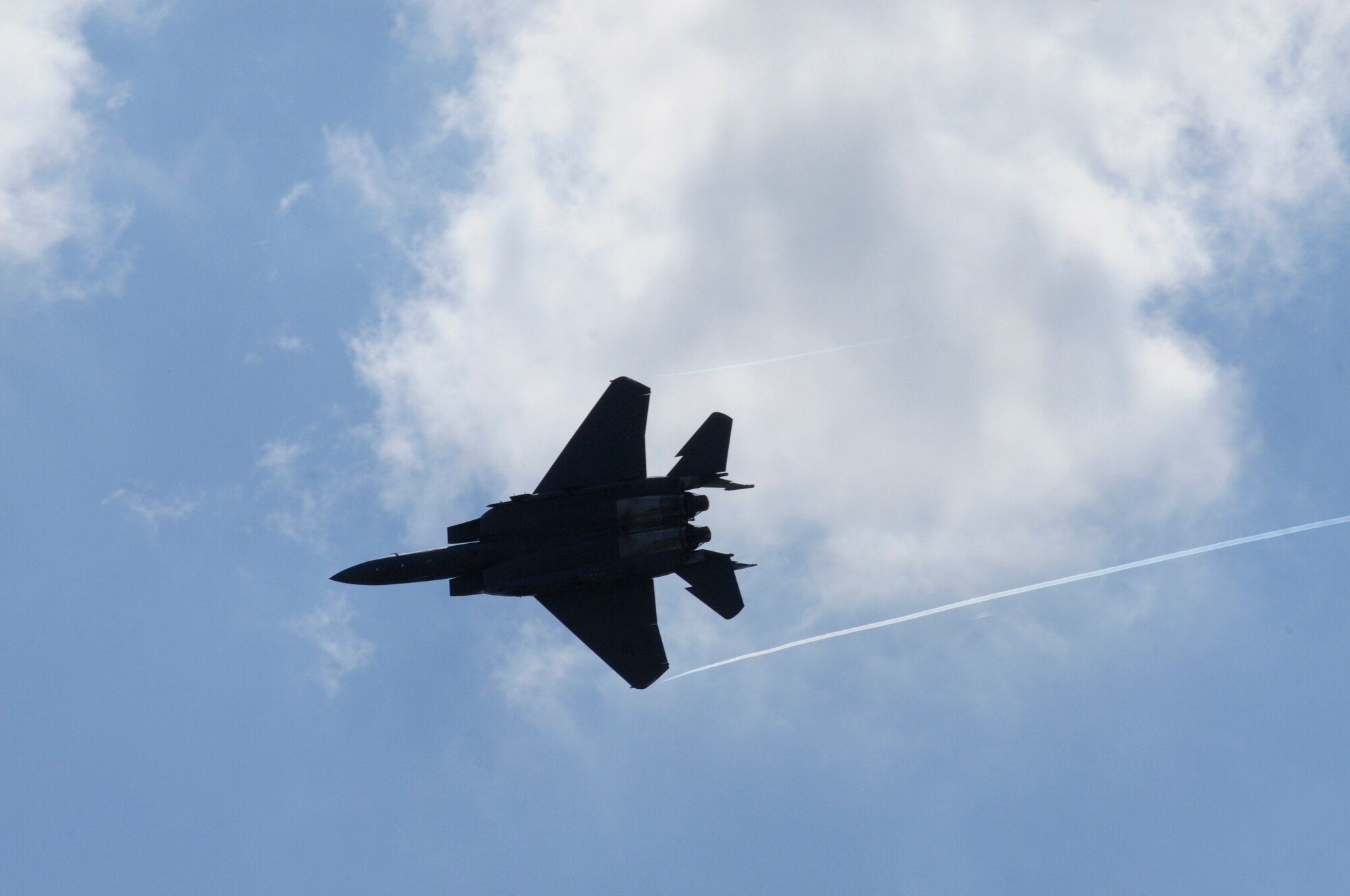 ZHUKOVSKY AIR FIELD, Russia – The F-15E Strike Eagle Demonstration Team from Seymour Johnson Air Force Base, N.C., shows the capabilities of an F-15E at the Moscow International Aviation and Space Salon, or MAKS 2011, here Aug. 19.  MAKS is one of the premier events of its type in the world and Department of Defense participation demonstrates the United States commitment to international security, promotes international cooperation, and contributes to U.S. foreign policy objectives.  The U.S. Air Force has a KC-10 Extender, two F-16C Fighting Falcons, two A-10 Thunderbolt II, one F-15E Strike Eagle, one B-52 Stratotanker, C-130J Super Hercules and C-5M Galaxy statics for the show. (U.S. Air Force photo/Master Sgt. Kelley J. Stewart)