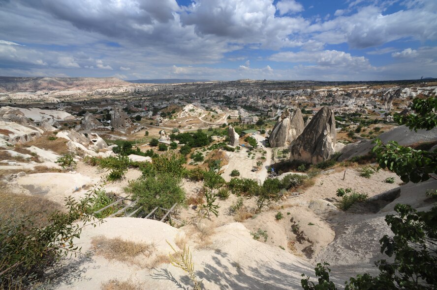 An overlook in Cappadocia as part of a base tour Aug. 13, 2011, at Cappadocia, Turkey.  The valley below has been shaped by millions of years of erosion by wind, water and volcanic activity. (U.S. Air Force photo by Senior Airman Anthony Sanchelli/Released) 