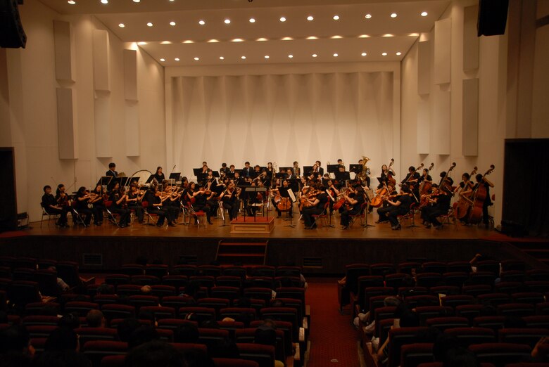 KUNSAN AIR BASE, Republic of Korea -- The Gunsan City Orchestra performs during the Summer Classic Concert here Aug. 18. Free tickets were provided to active duty Airmen and their families. (U.S. Air Force photo/1st Lt. Trisha Eldredge)