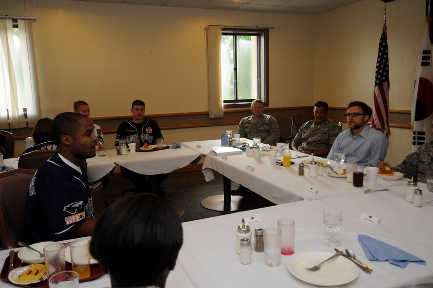 KUNSAN AIR BASE, Republic of Korea -- Dr. Jamie M. Morin, Assistant Secretary of the Air Force for Financial Management and Comptroller, listens to concerns about financial system issues with members of the 8th Comptroller Squadron here Aug. 18. As part of a Pacific Air Forces tour, Morin visited Kunsan and spoke with many Wolf Pack members. (U.S. Air Force photo/Staff Sgt. Rasheen Douglas)
