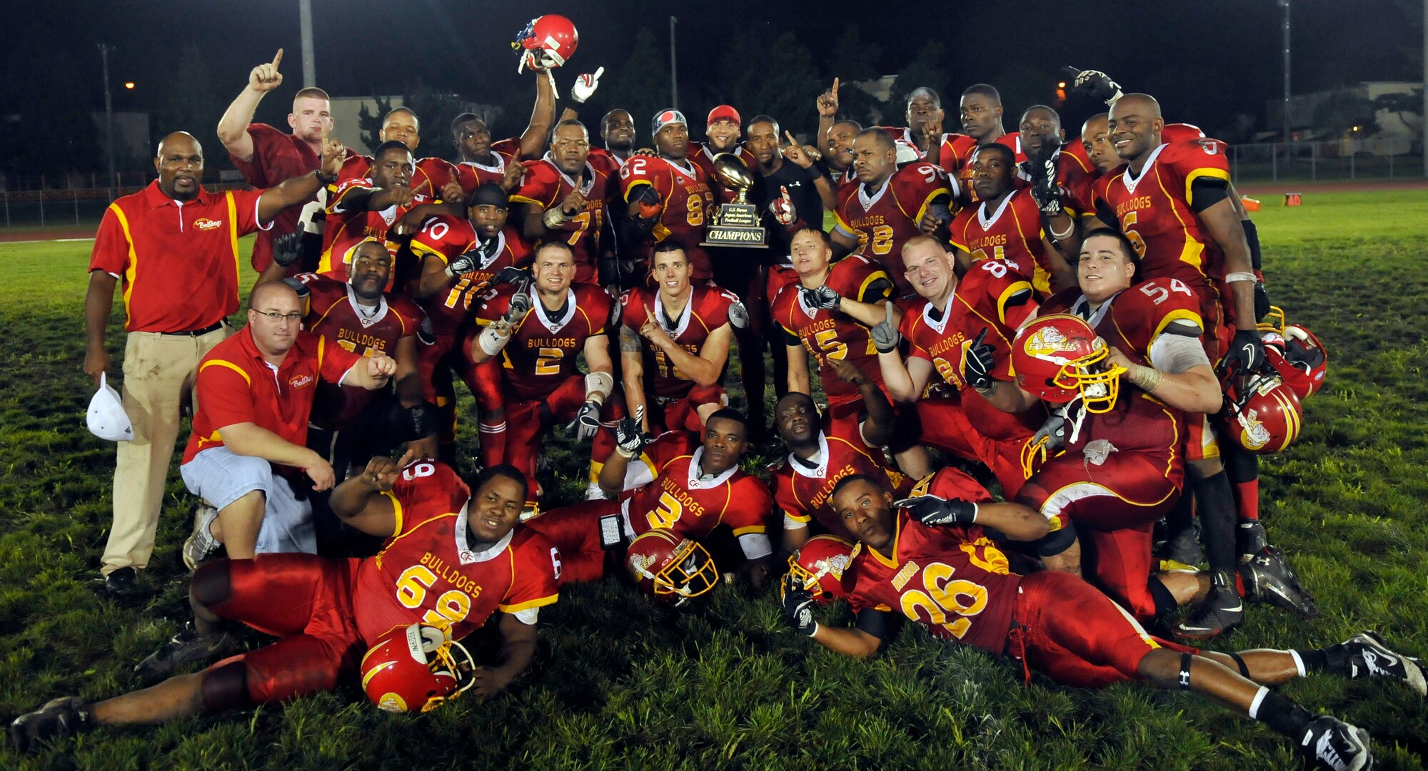 MISAWA AIR BASE, Japan—The Camp Foster Bulldogs defeated the Misawa Jets 24-20, during the United States Forces Japan American Football League Championship game, the Torii Bowl, Aug.20. Both teams had an undefeated record coming into the game. (U.S. Air Force photo by Tech. Sgt. Philip Butterfield) 