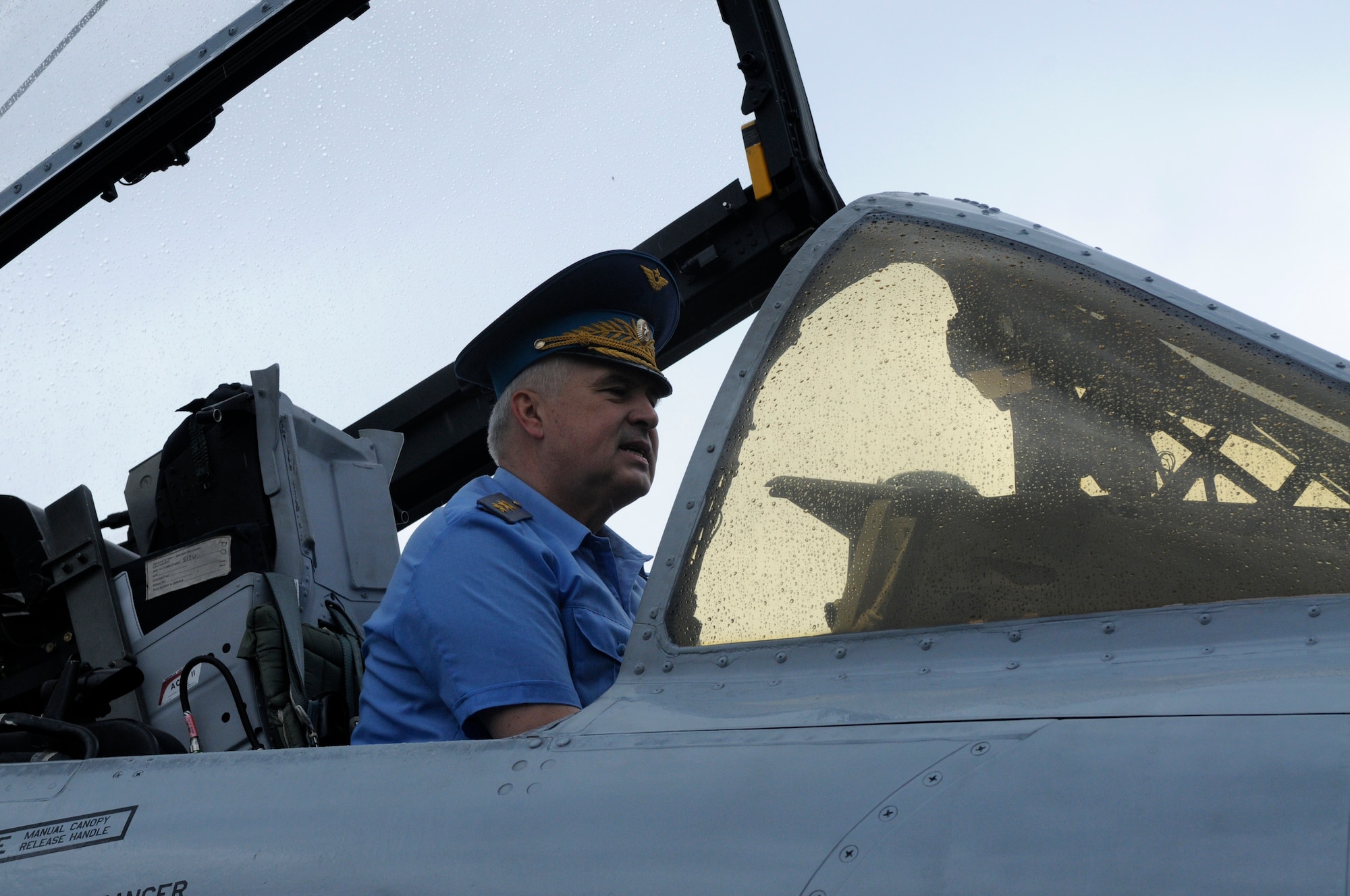ZHUKOVSKY AIR FIELD, Russia – Gen.-Col. Alexander Nikolayevich Zelin, Russian air force commander-in-chief, sits in the cockpit of an 81st Fighter Squadron A-10 Thunderbolt II from Spangdahlem Air Base, Germany, during his visit to the U.S. chorale  at the Moscow International Aviation and Space Salon, or MAKS 2011, here Aug. 20. MAKS is one of the premier events of its type in the world and Department of Defense participation demonstrates the United States commitment to international security, promotes international cooperation, and contributes to U.S. foreign policy objectives.  The U.S. Air Force has a KC-10 Extender, two F-16C Fighting Falcons, two A-10 Thunderbolt II, one F-15E Strike Eagle, one B-52 Stratotanker, C-130J Super Hercules, C-5M Galaxy, and a U.S. Navy P-3 Orion statics for the show. (U.S. Air Force photo/Master Sgt. Kelley J. Stewart)