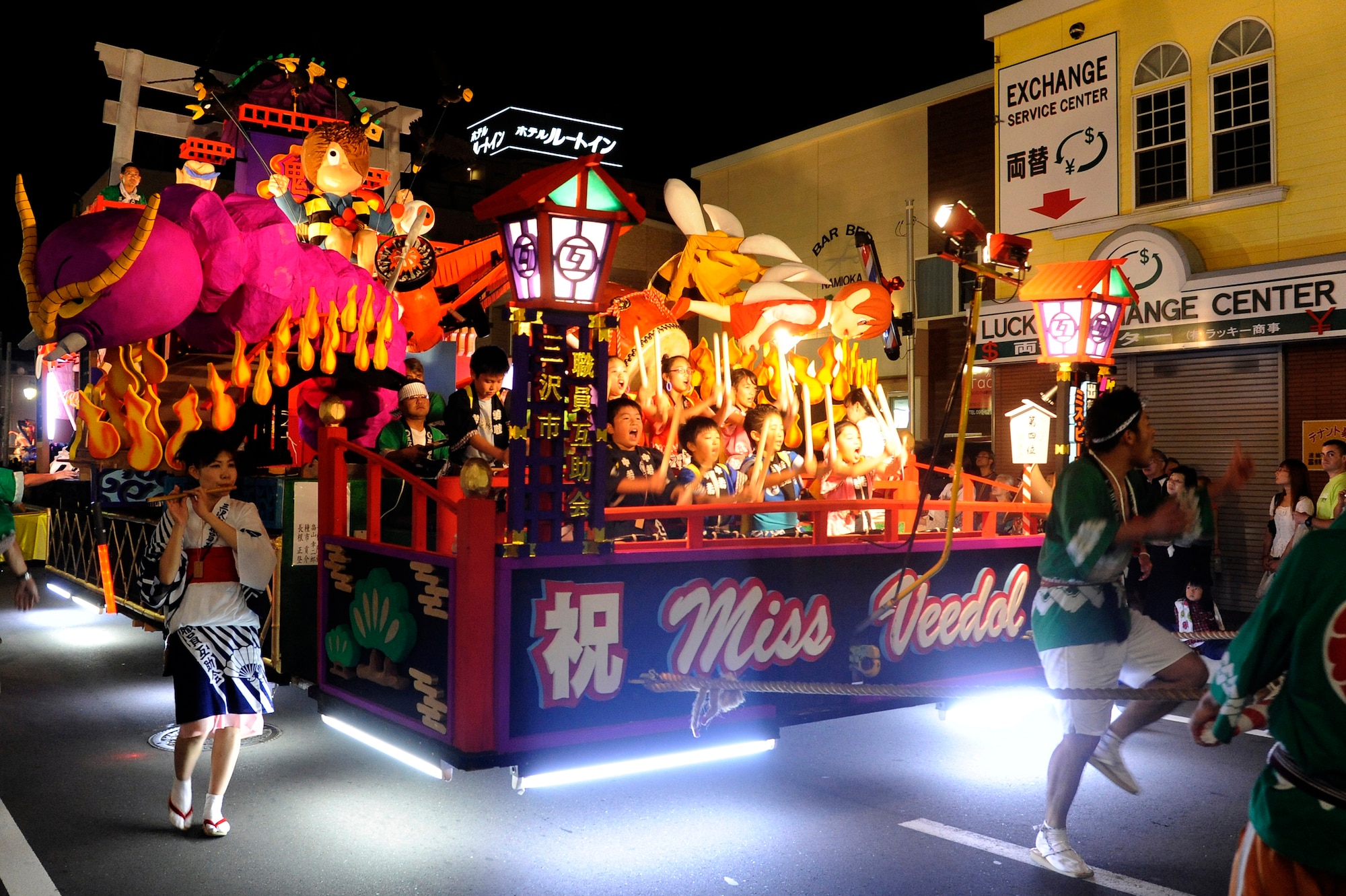 MISAWA CITY, Japan -- An elaborately decorated float is paraded through downtown Misawa City during  the annual Misawa Summer Festival Aug. 19. Each float is handmade by members of the local community. (U.S. Air Force photo/Tech. Sgt. Marie Brown)