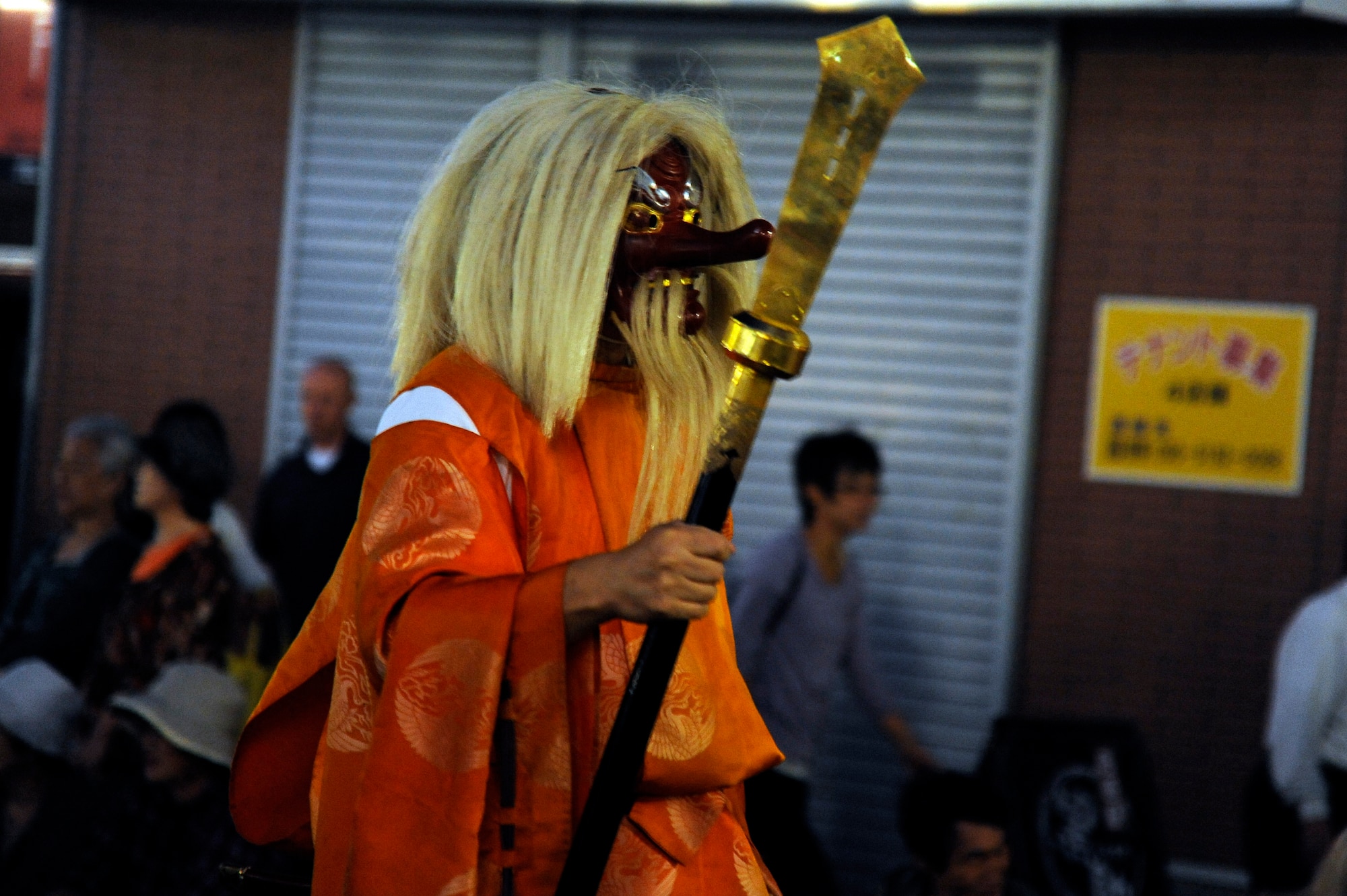 MISAWA CITY, Japan -- An individual dressed in costume marches in a parade during the Misawa Summer Festival Aug. 19. Thousands of people lined the streets of downtown Misawa for three-days to see a float parade, dancers and to enjoy the Japanese culture. (U.S. Air Force photo/Tech. Sgt. Marie Brown)
