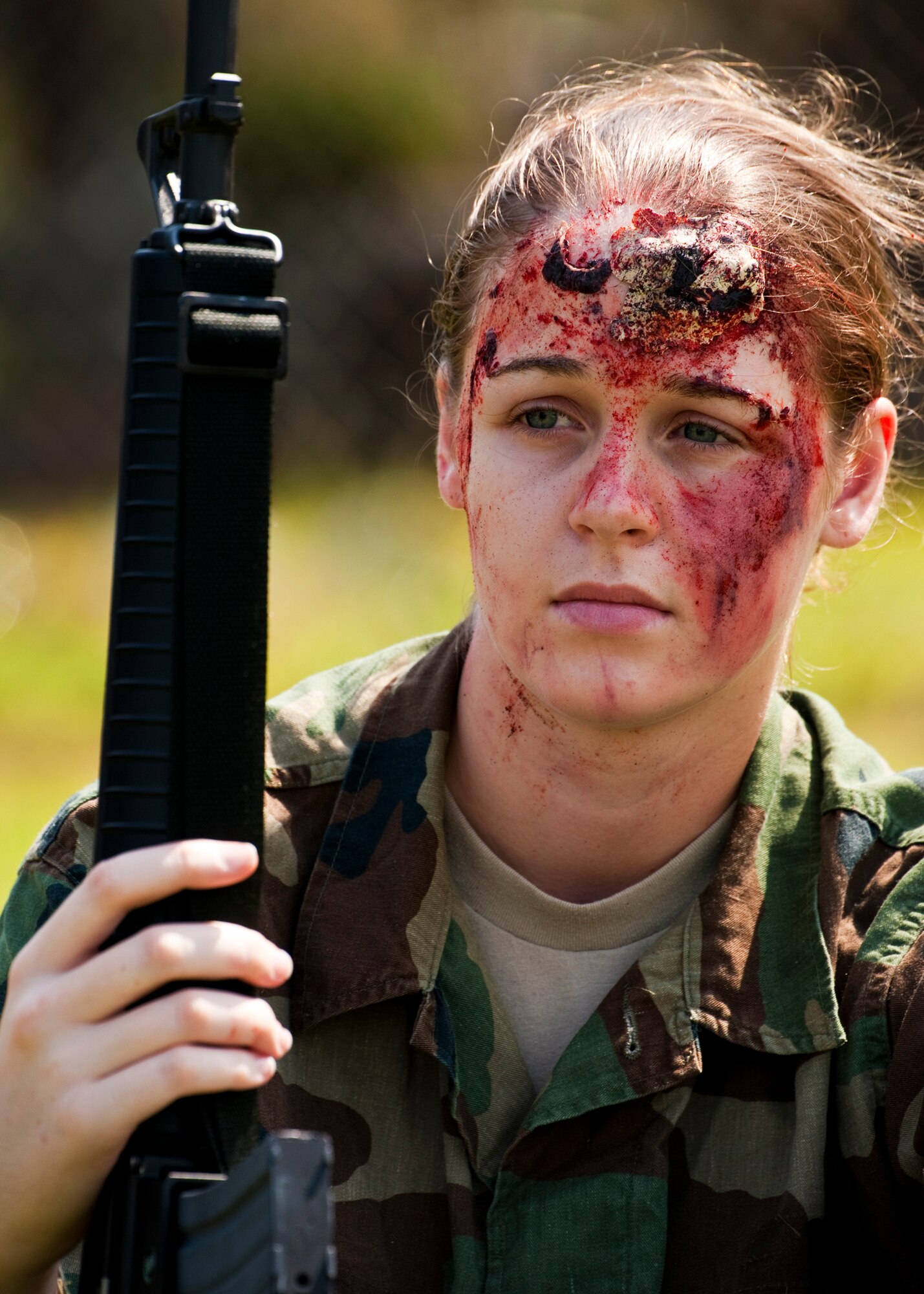A simulated victim waits to be discovered in the Eglin Air Force Base, Fla., Phase II exercise Aug. 10.  (U.S. Air Force photo/Samuel King Jr.)