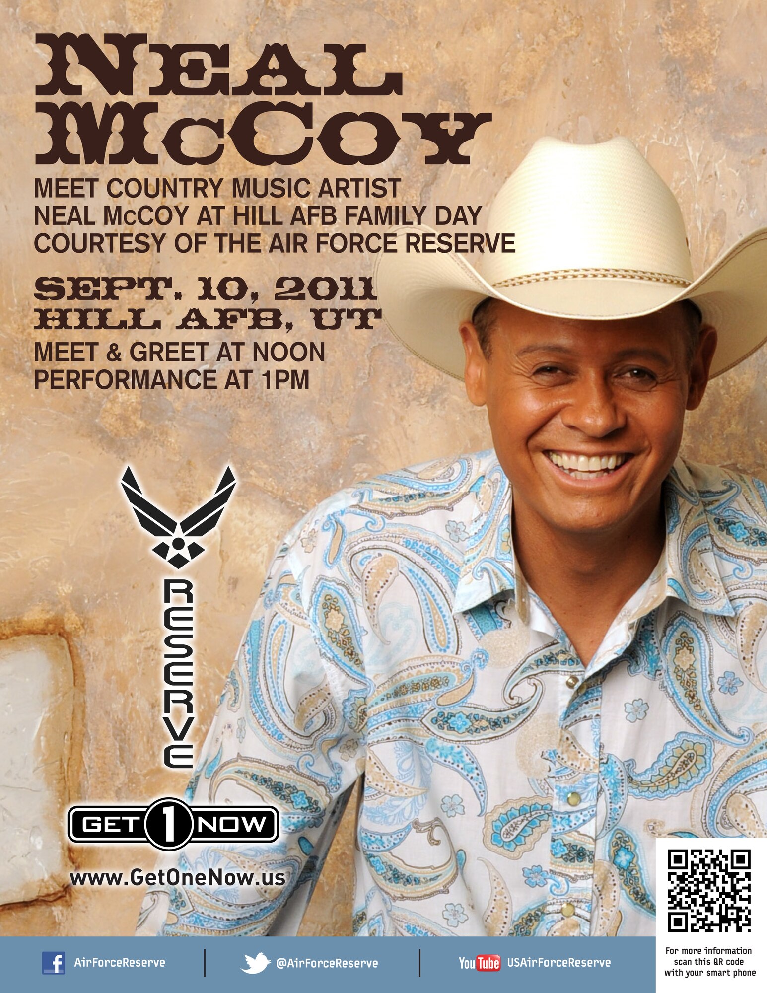 Country music artist Neal McCoy will entertain 419th Fighter Wing reservists and their families during the wing's Family Day event Sept. 10