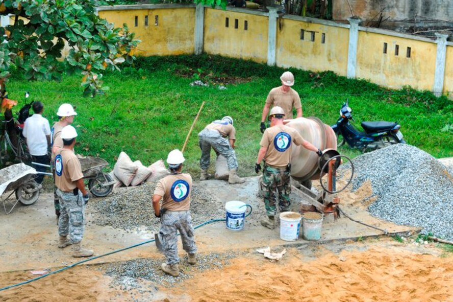 In support of Engineering Civic Action Program (ENCAP) Operation Pacific Unity 11-4, U.S. Navy Seabees from Naval Mobile Construction Battalion 133, Gulfport, Miss., and U.S. Air Force Reserve Prime BEEF Airmen from the 624th Civil Engineer Squadron, Joint Base Pearl Harbor-Hickam, Hawaii, make improvements to three Vietnamese medical clinics in Ha Tinh Province, Vietnam on August 17th. The operation includes more than 60 U.S. and Vietnamese service members, local contractors and support personnel, and showcases the potential of Total Force Integration and multinational interoperability. (U.S. Air Force photo/Master Sgt. John Herrick)(Released).