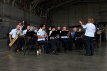 Stewart ANGB, Newburgh N.Y. - Members of the Air National Guard Band of the Northeast performing at the 105th Airlift Wing's C-17 Rollout ceremony on Aug. 6, 2011. (U.S. Air Force photo by Tech. Sgt. Lee Guagenti) (released)