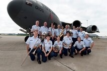 STEWART ANGB, Newburgh N.Y. - Members of the Air National Guard Band of the Northeast pose for a group photo after supporting the 105th Airlift Wing's C-17 Rollout ceremony on Aug. 6, 2011. (U.S. Air Force photo by Tech. Sgt. Michael OHalloran) (released))