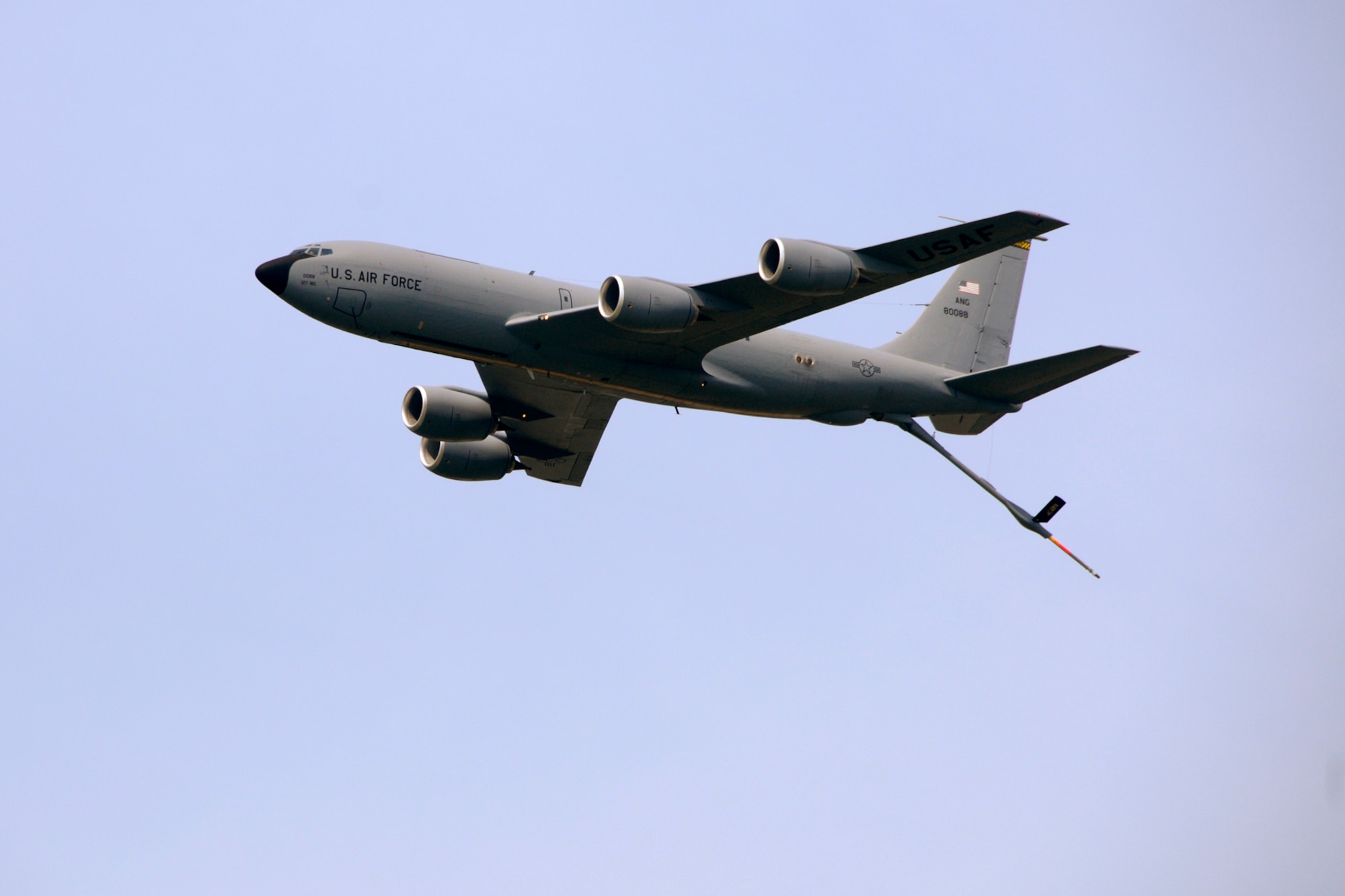 A KC-135 Stratotanker flies past the crowd at the 2011 Selfridge Air Show and Open House at Selfridge Air National Guard Base, Mich., Aug 20, 2011. The KC-135 is part of the 127th Air Refueling Group at Selfridge. (USAF photo by TSgt. David Kujawa)