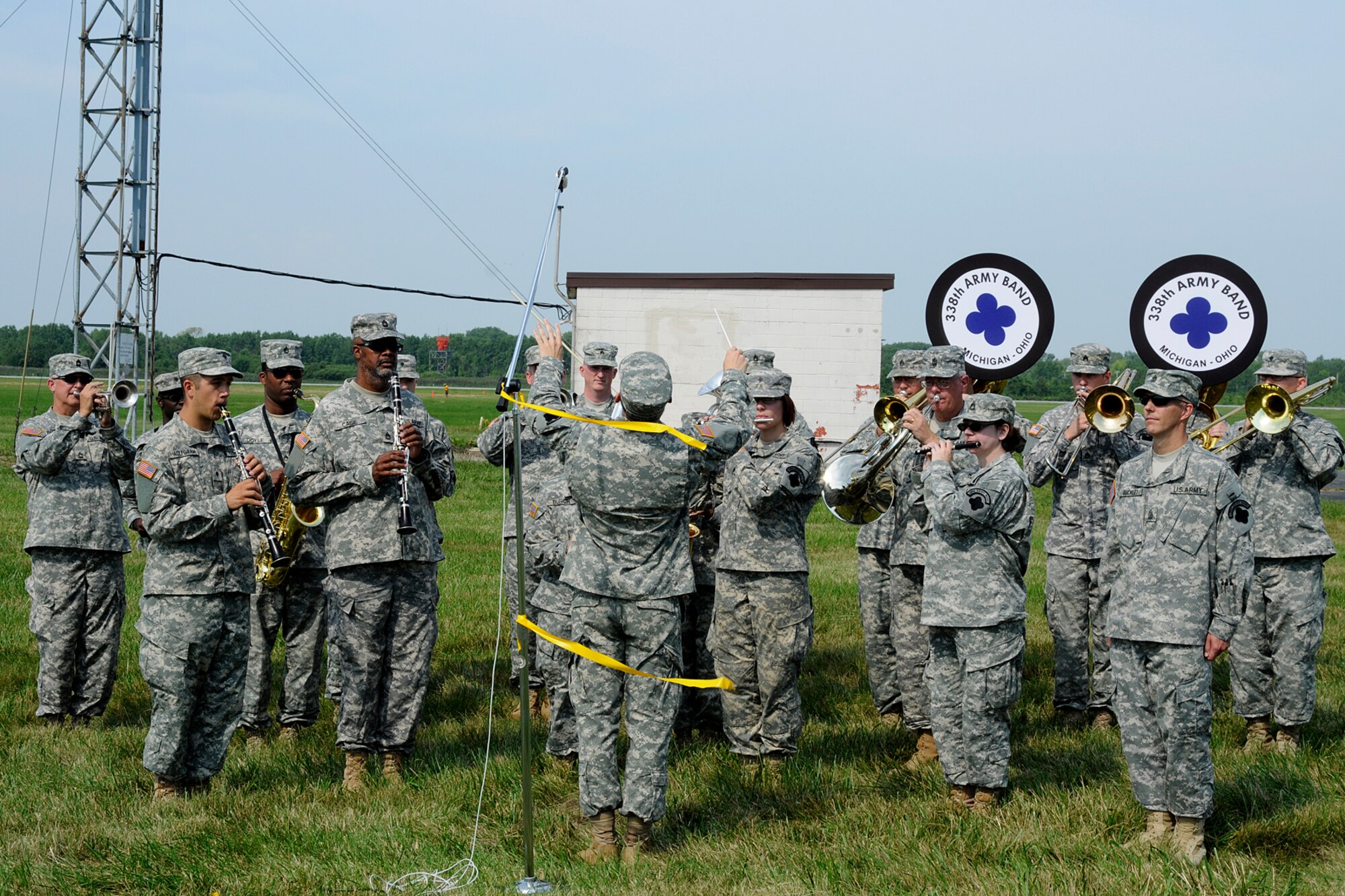 The 338th U.S. Army Band, a part of the U.S. Army Reserve based in Livonia, Mich., performs at the 2011 Selfridge Air Show and Open House at Selfridge Air National Guard Base, Mich., Aug 20, 2011. (USAF photo by TSgt. David Kujawa)
