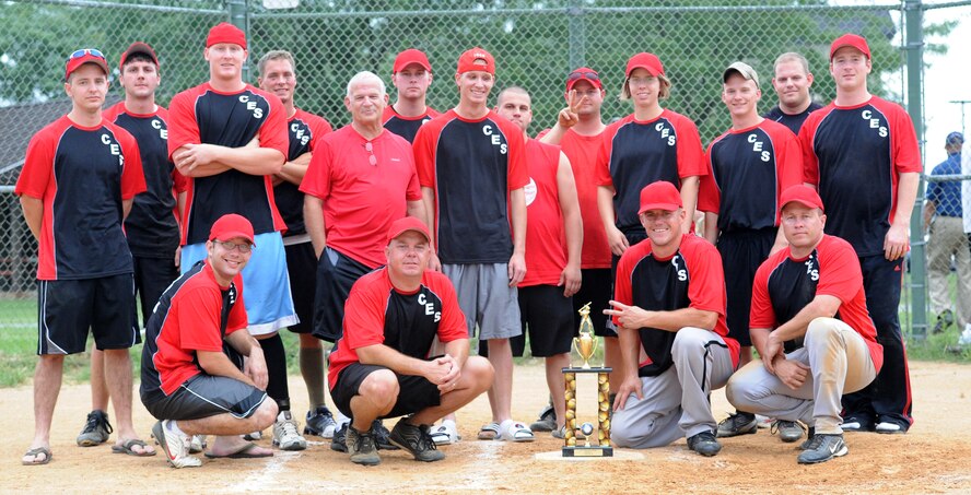 436th Civil Engineer Squadron took second place during the intramural softball championship game August 19.  (U.S. Air Force photo by Staff Sgt. Chad Padgett)