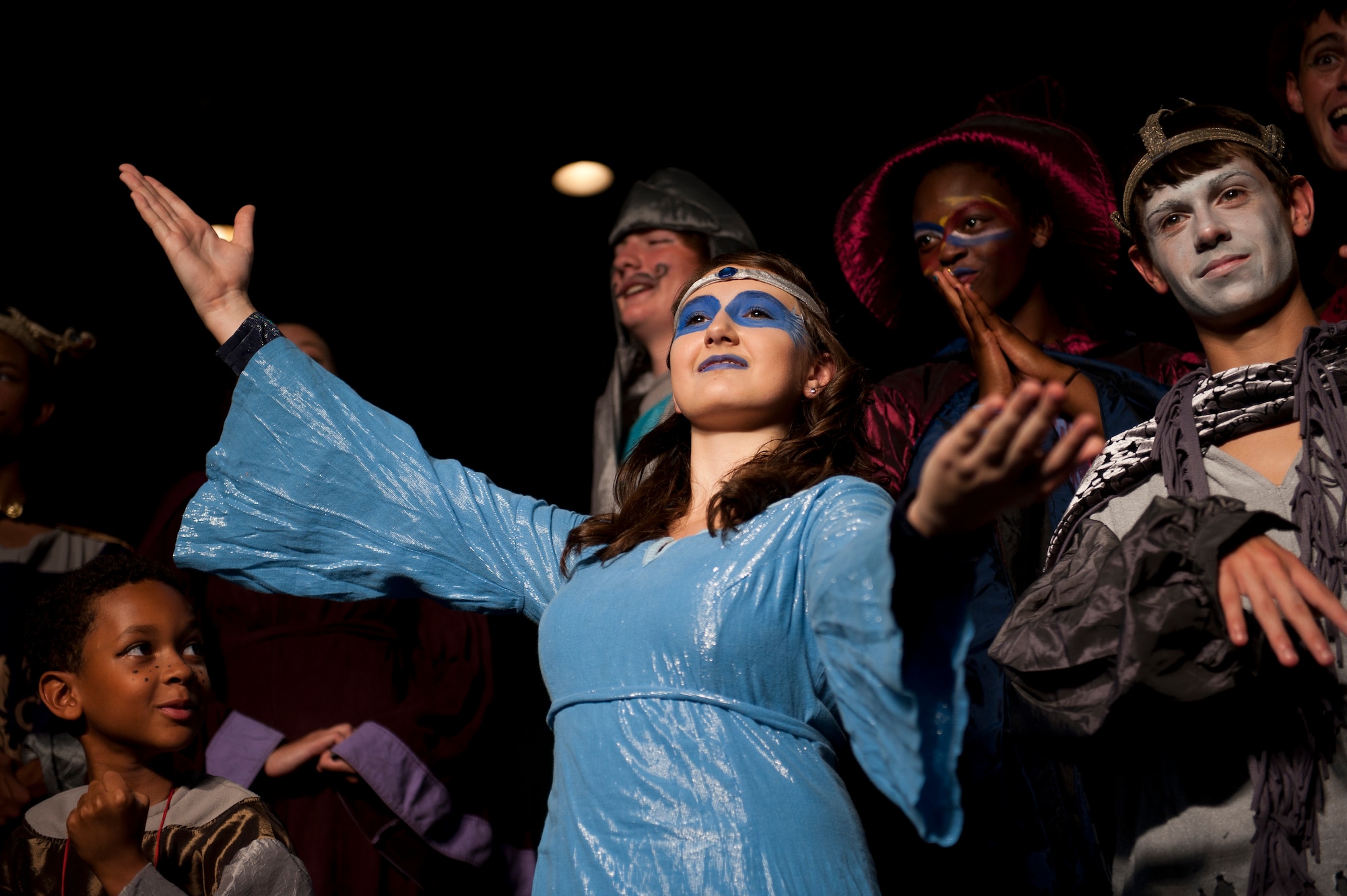 The cast of "King Arthur's Quest" performs Aug. 20, 2011, at the community center at Incirlik Air Base, Turkey. Sixty-four children from the base participated in the play put on by the Missoula Children's Theatre. The theatre visits a variety of public venues to include most stateside and several overseas military installations to teach children about the performing arts. (U.S. Air Force photo by Tech. Sgt. Michael B. Keller/Released)