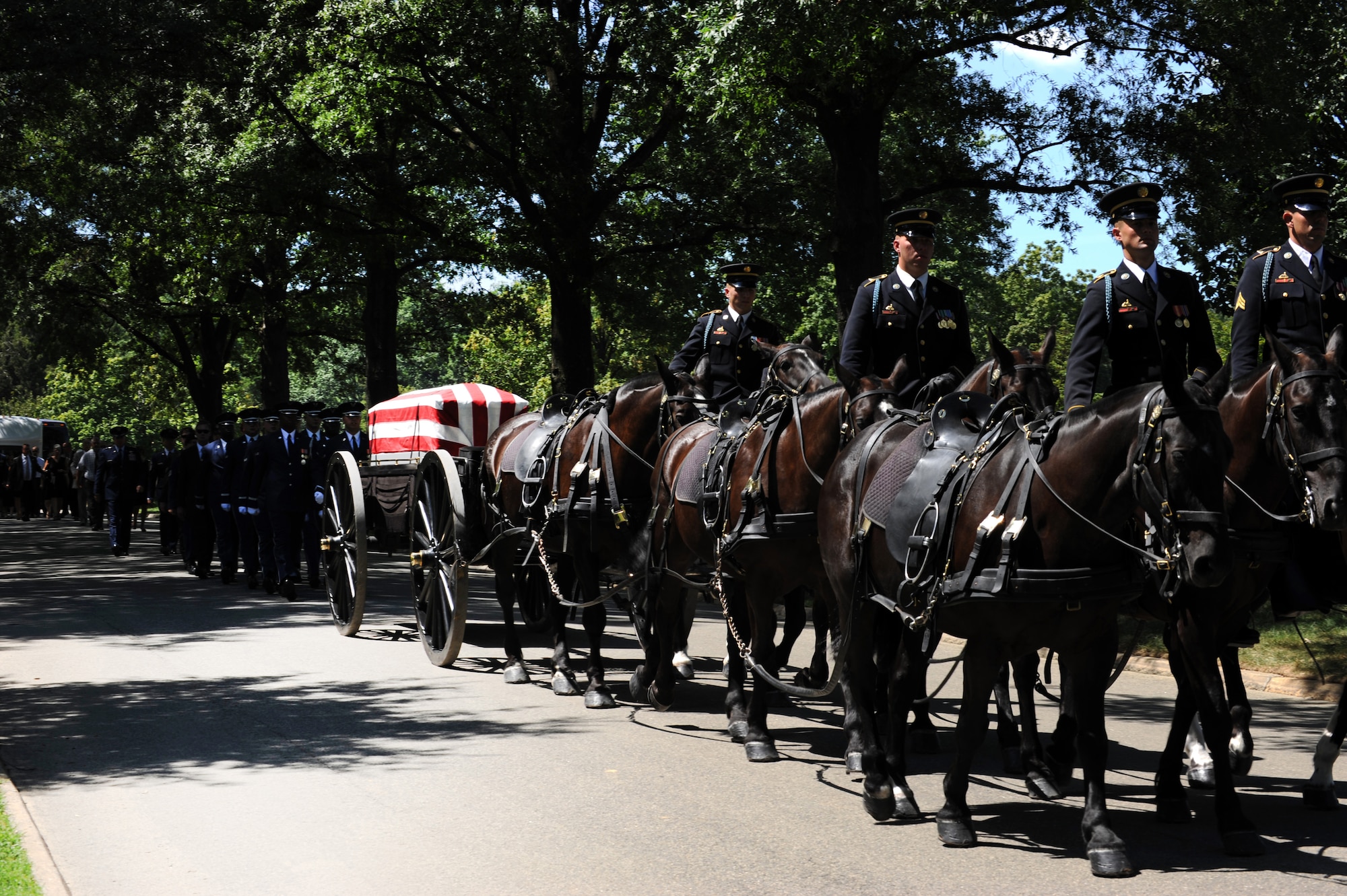 ARLINGTON NATIONAL CEMETERY, Va. -- Members of The Old Guard lead a caisson during a funeral held in honor of Technical Sgt. Daniel B. Zerbe here Aug. 23, 2011. Zerbe was killed when a CH-47 Chinook carrying troops, crashed in the Maiden Wardak Province in eastern Afghanistan. (U.S. Air Force photo/Staff Sgt. Tiffany Trojca)