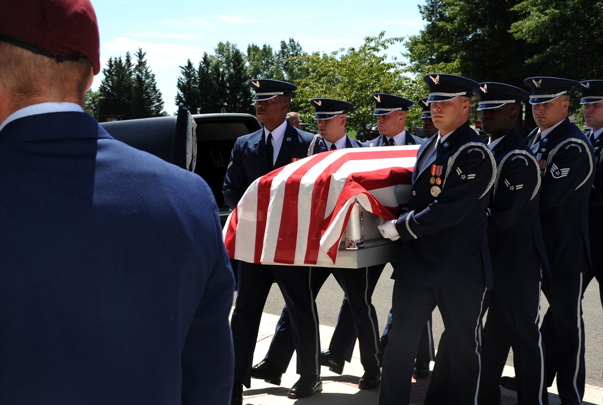 ARLINGTON NATIONAL CEMETERY, Va. -- Members of the U.S. Air Force Honor Guard carry a casket during a funeral ceremony held in honor of Technical Sgt. Daniel B. Zerbe here Aug. 23, 2011. Zerbe was killed when a CH-47 Chinook carrying troops, crashed in the Maiden Wardak Province in eastern Afghanistan. (U.S. Air Force photo/Staff Sgt. Tiffany Trojca)