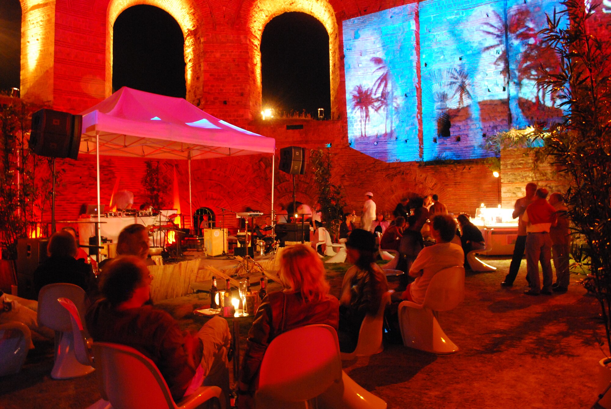 Visitors may take a break at the illuminated Roman Lounge inside the Roman bath buildings during the “Bread and Games” event Sept. 2-4 and 10 in Trier. The Roman Lounge is open from 7 p.m. every day of the festival. (Courtesy photo)