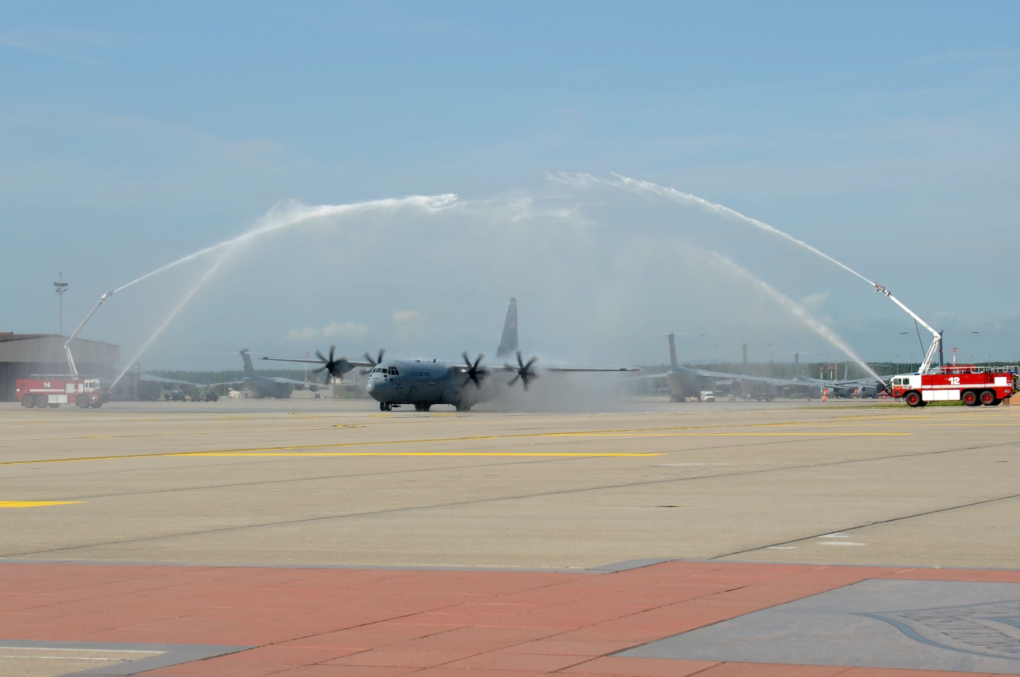 U.S. Air Force Brig. Gen. Mark Dillon, 86th Airlift Wing commander, pilots a C-130J Super Hercules during his final flight, Ramstein Air Base, Germany, Aug. 24, 2011. Brig. Gen. Dillon is a command pilot with more than 3,500 flying hours in the KC-10, C-5, T-38, C-17, C-130J and KC-135. (U.S. Air Force photo by Senior Airman Brittany Perry)