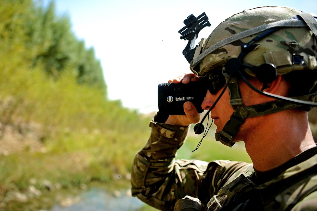 U.S. Air Force 1st Lt. Michael Steuart surveys the Tarnek River in Shah Joy, Zabul province, Afghanistan, Aug. 20, 2011. Steuart is a civil engineer assigned to the Provincial Reconstruction Team Zabul and is deployed from Barksdale Air Force Base, La.