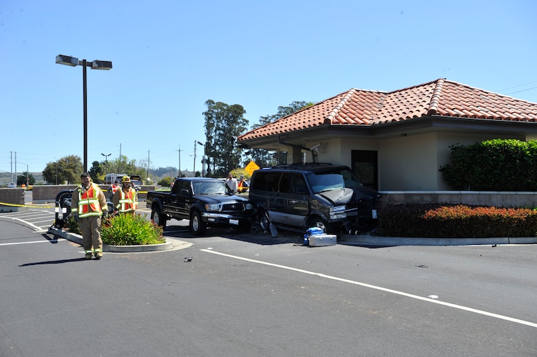 VANDENBERG AIR FORCE BASE, Calif.  -- A vehicle accident occurred at Vandenberg's main gate at approximately 10:54 a.m. Thursday, Aug. 25, 2011. (U.S. Air Force photo/ Staff Sgt. Andrew Satran)
