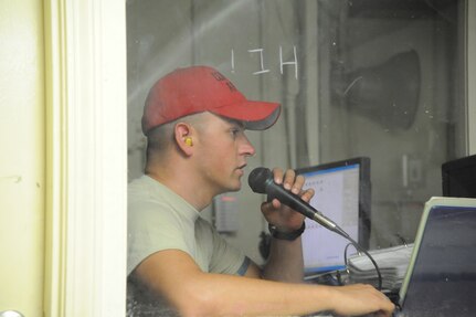 Staff Sgt. Robert Vogel, 902nd Security Forces Squadron,  supervises the range during small arms training at the Randolph Air Force Base firing range Aug.15. (U.S. Air Force photo/Rich McFadden) (released)