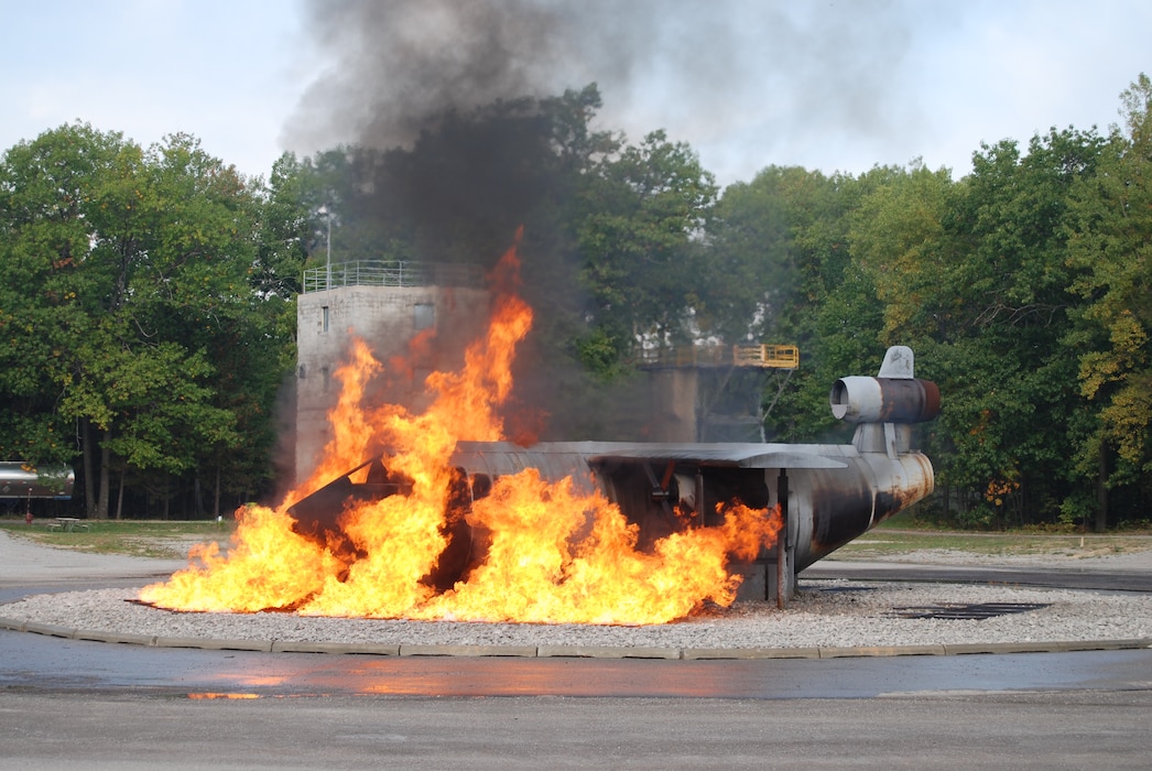 The Alpena CRTC boasts a multitude of fire fighter training aids including our Aircraft Fire Training Simulator.  The aircraft mock-up is used to train fire fighters in actual hands-on, live fire in aircraft emergencies.  Using environmentally friendly Liquefied Propane Gas (LPG) in a liquid and vapor state, fire fighters can practice extracting occupants from aircraft.