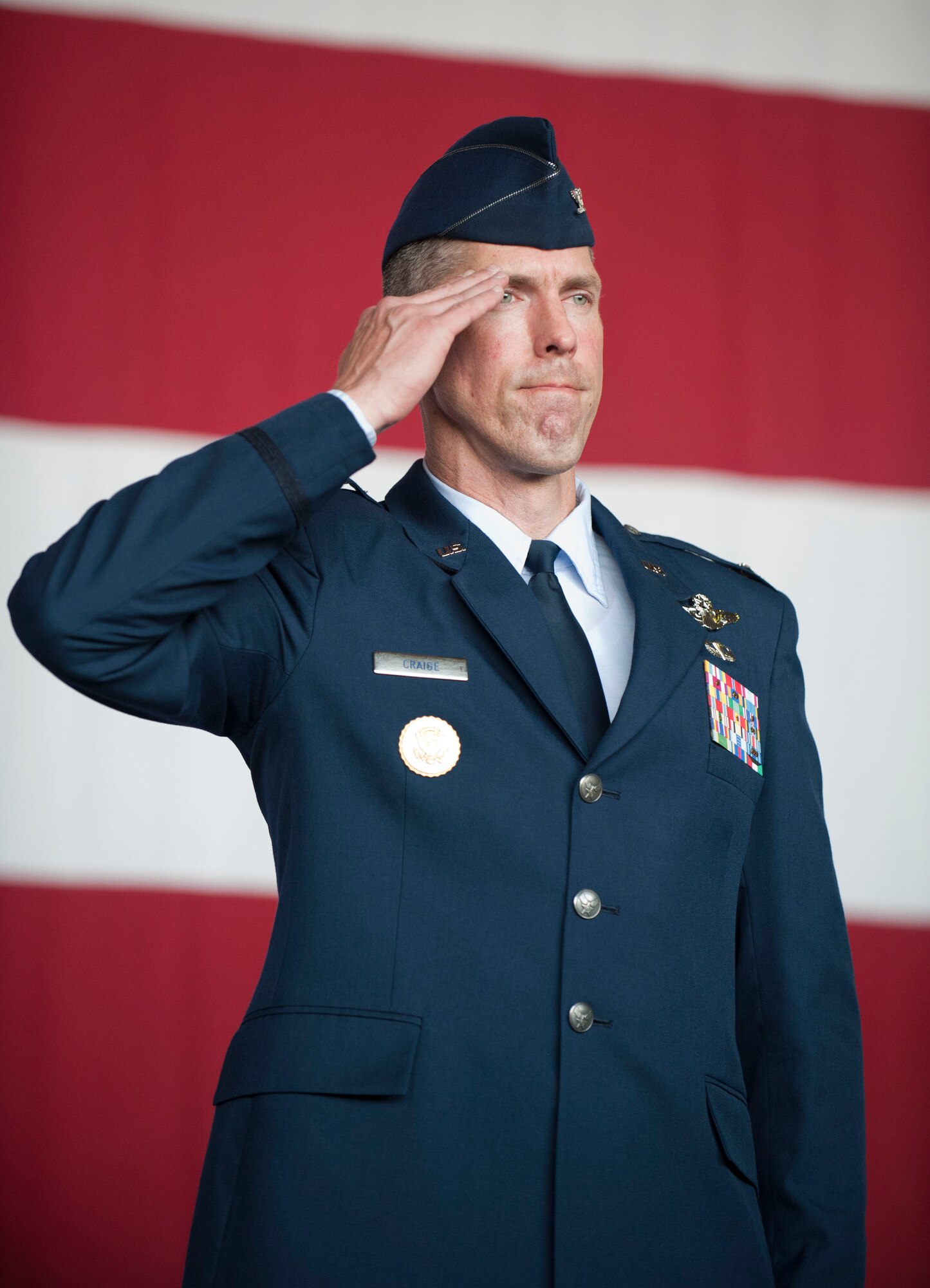 Col. Christopher Craige returns his first salute as the 39th Air Base Wing commander during the assumption-of-command ceremony Aug. 25, 2011, at Incirlik Air Base, Turkey. Prior to coming to Incirlik, Craige was deployed to Joint Base Balad, Iraq, where he served as the 332nd Air Expeditionary Wing vice commander.(U.S. Air Force photo by Airman 1st Class Clayton Lenhardt/Released)