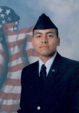 DAVIS-MONTHAN AIR FORCE BASE, Ariz. – Tech. Sergeant Anthony Maez from the 355th Aerospace Medicine Squadron, poses for a picture during basic military training at Lackland AFB, Texas, in 2002. (Courtesy photo)