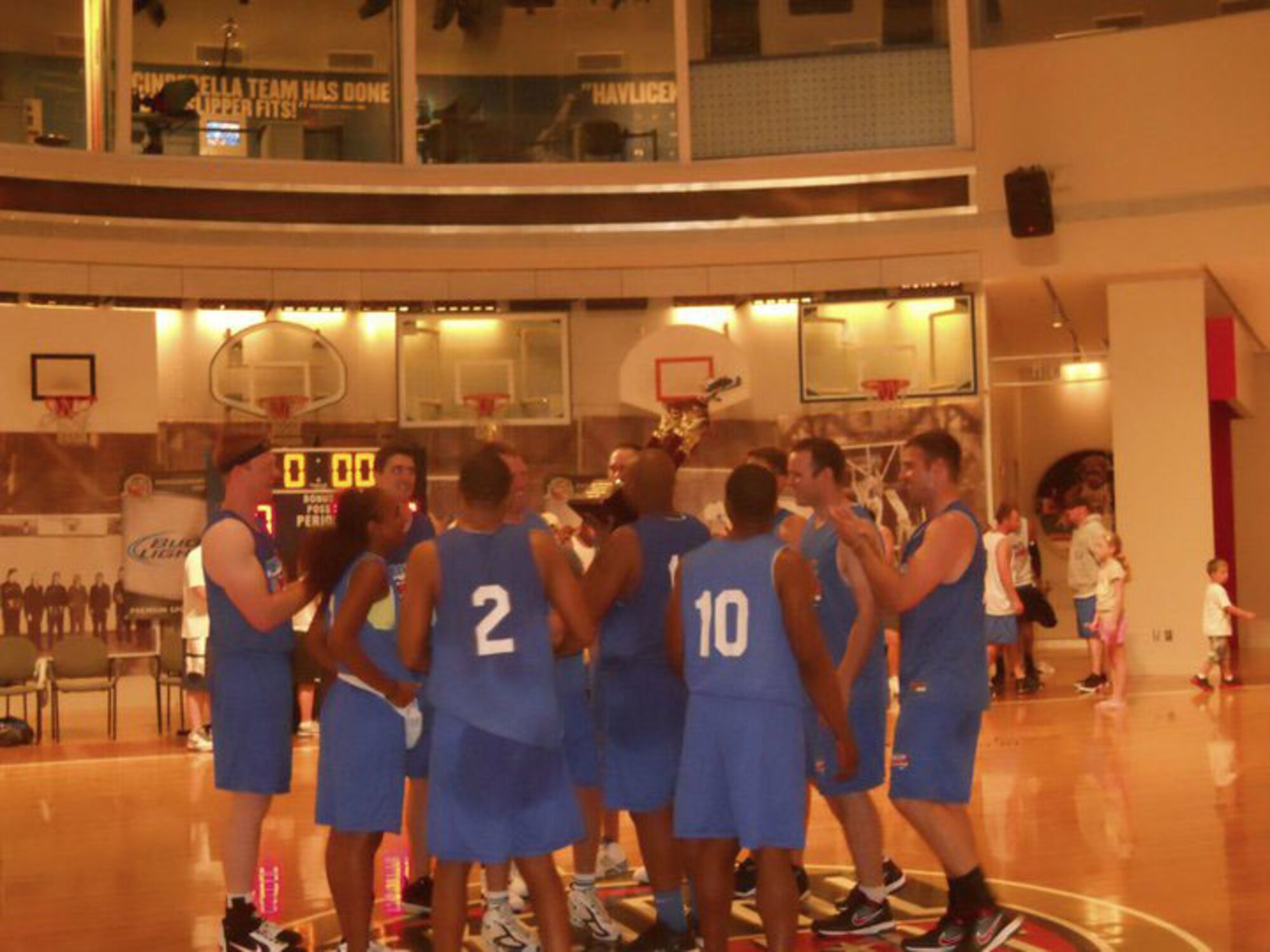 SPRINGFIELD, Mass. – Hanscom team members celebrate after winning the championship of the Hoops and Heroes tournament at the Naismith Memorial Basketball Hall of Fame Aug. 7. The team will go on to represent the base and first responders of New England during the national tournament in late September. (Courtesy photo)