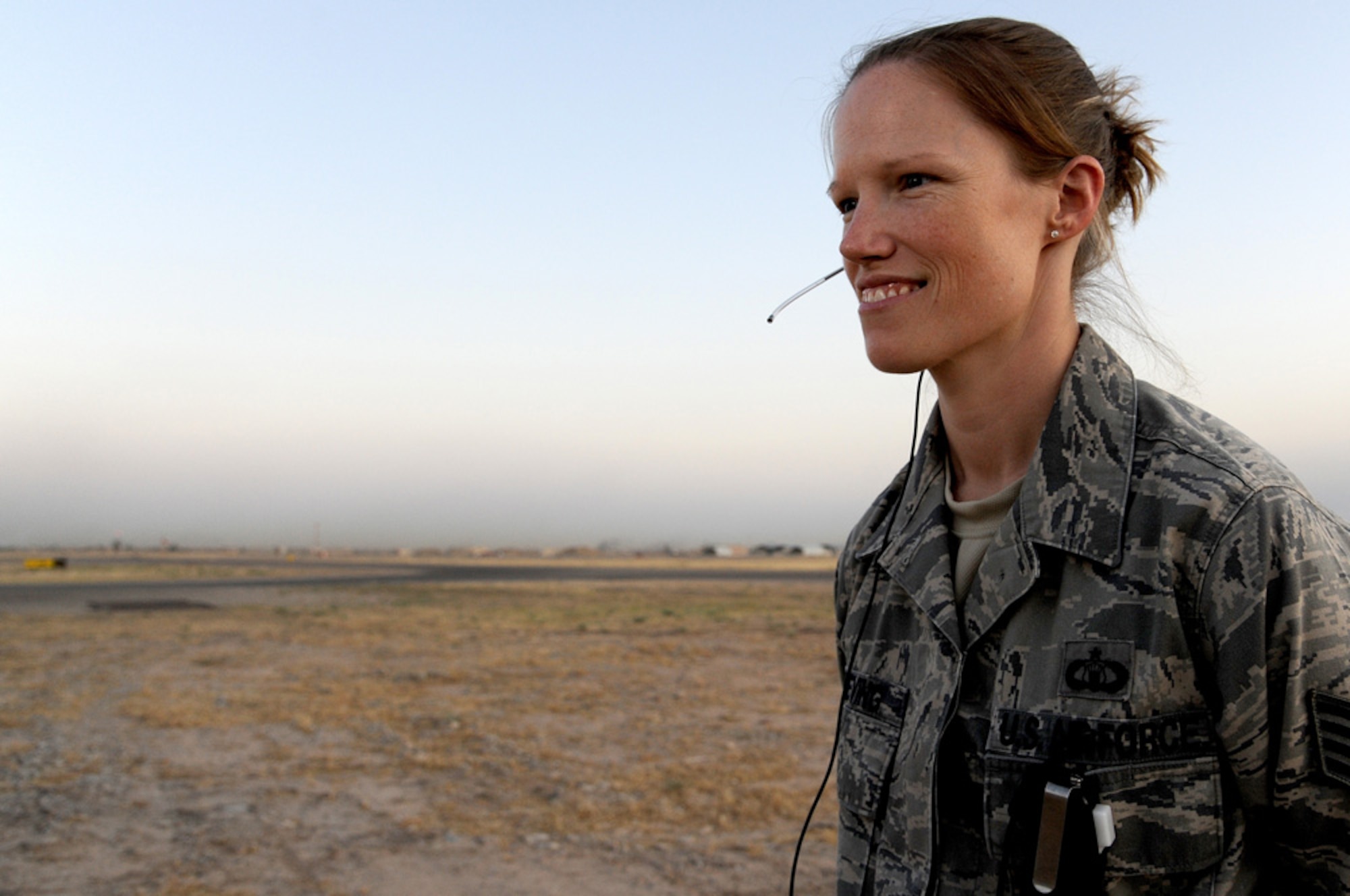 Air Force Staff Sgt. Andrea Scheving, Radar Approach Control, takes control of planes when they sign off from the control tower when the flight hits 5,000 feet at Kirkuk Air Base. RAPCON Airmen are responsible for monitoring approximately 44,000 square miles of northern Iraq. (U.S. Air Force photo by Senior Airman Tristin English)