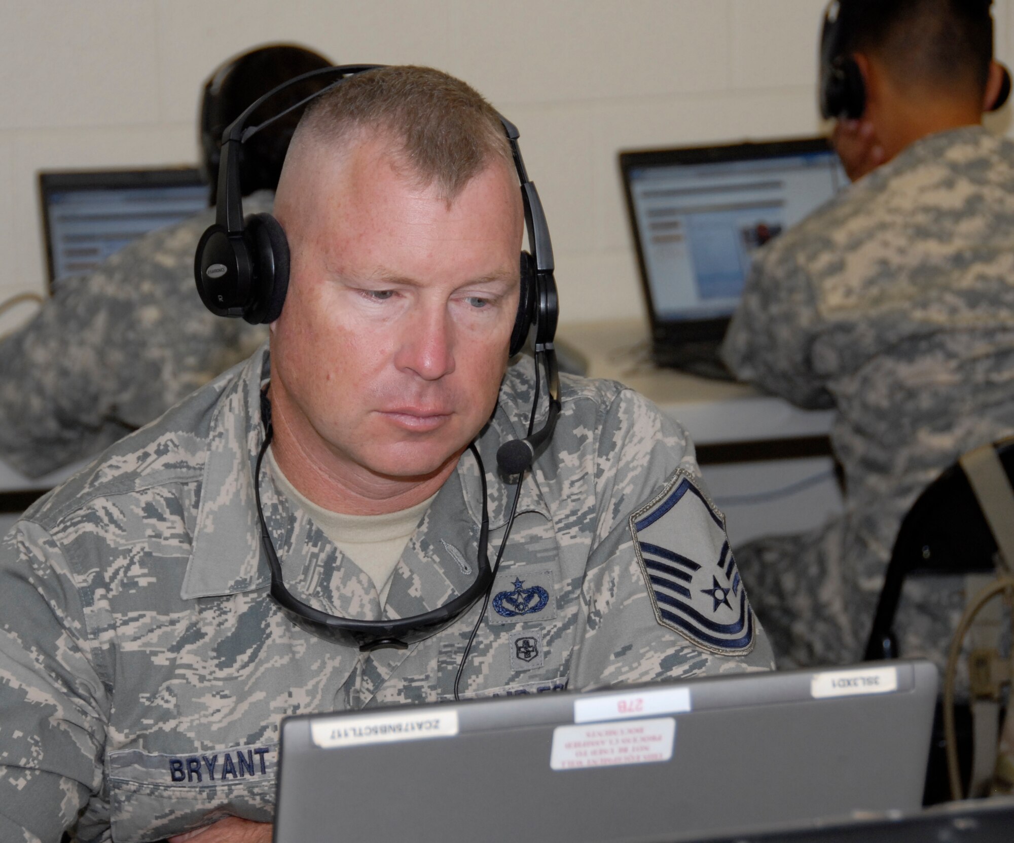 Master Sgt. William Bryant, 442nd Civil Engineers Squadron, participates in language training at combat skills training at Fort Bliss, Texas. Sergeant Bryant and approximately 35 other CES members are scheduled to deploy in August 2011. The 442nd Fighter Wing is an A-10 Thunderbolt II Air Force Reserve unit at Whiteman Air Force Base, Mo. (U.S. Air Force photo/Senior Airman Wesley Wright)