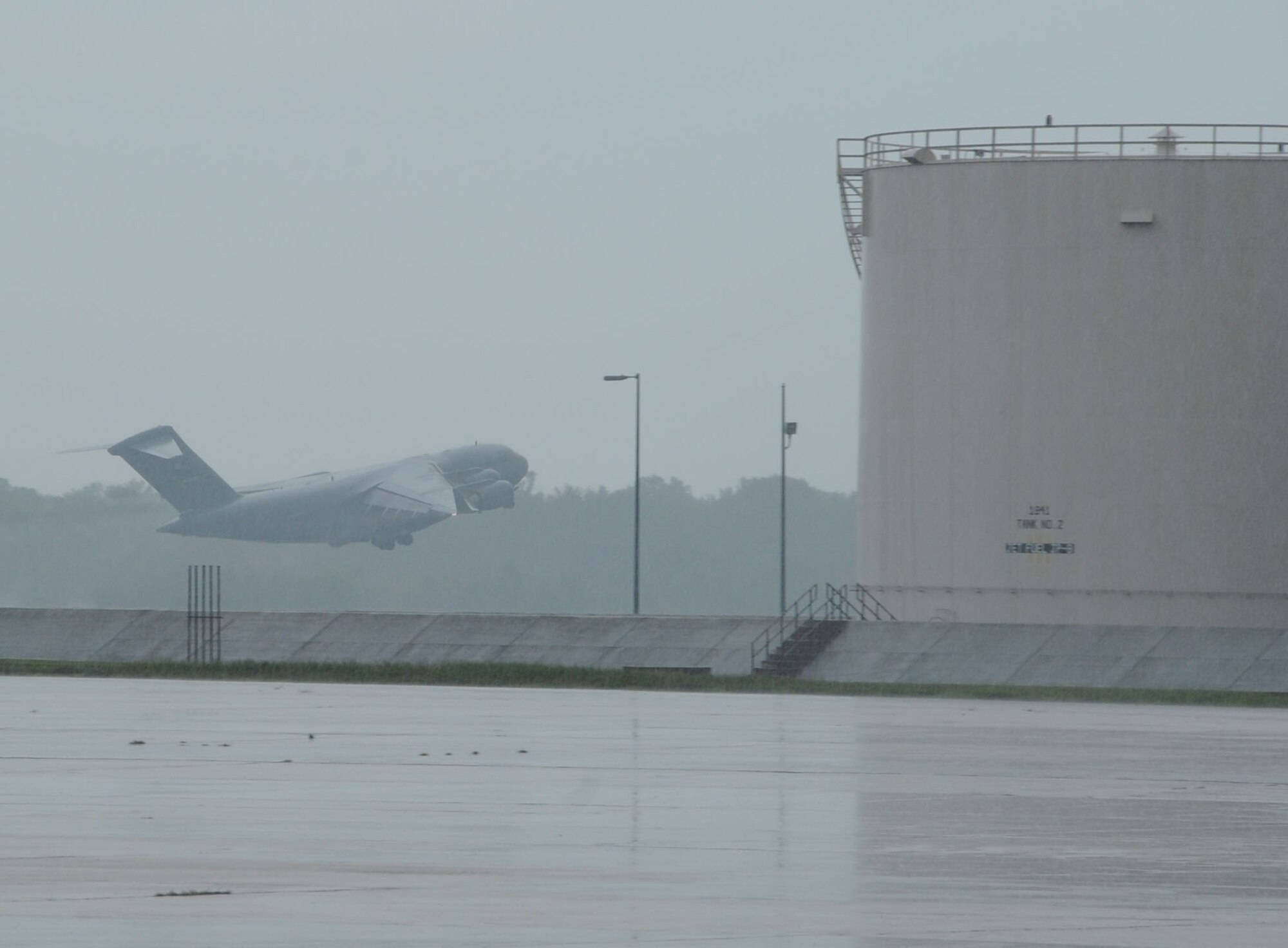 Aircraft from the 305th Air Mobility Wing take off to Grand Forks Air Force Base, N.D., Aug. 26, 2011, in preperation of Hurricane Irene. All JB MDL aircraft are being evacuated to Air Force Base's around the country. (U.S. Air Force photo by Airman 1st Class Bryan Swink/Released)